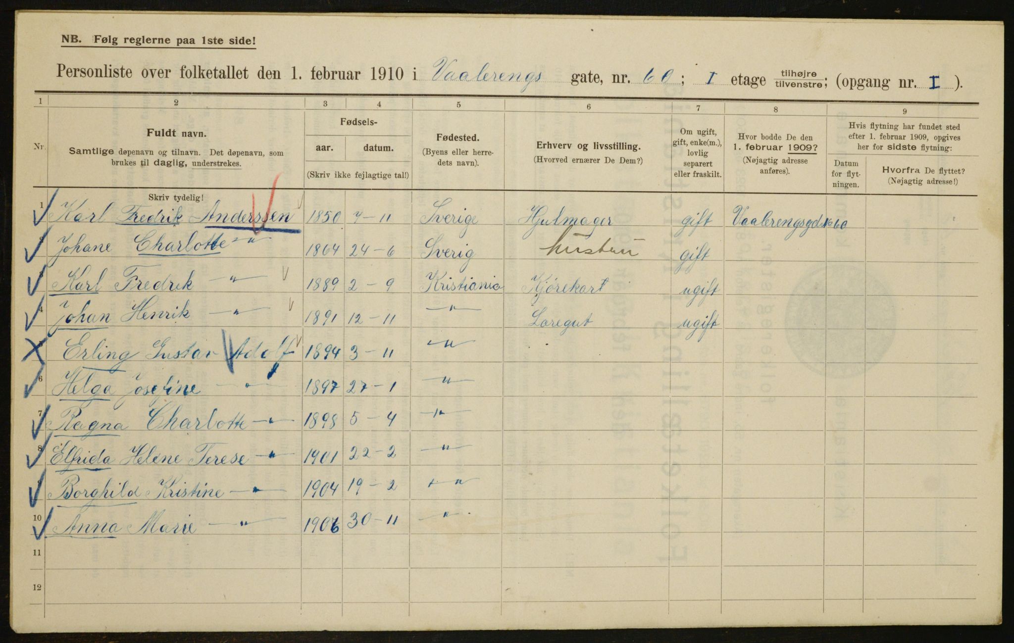 OBA, Kommunal folketelling 1.2.1910 for Kristiania, 1910, s. 119654