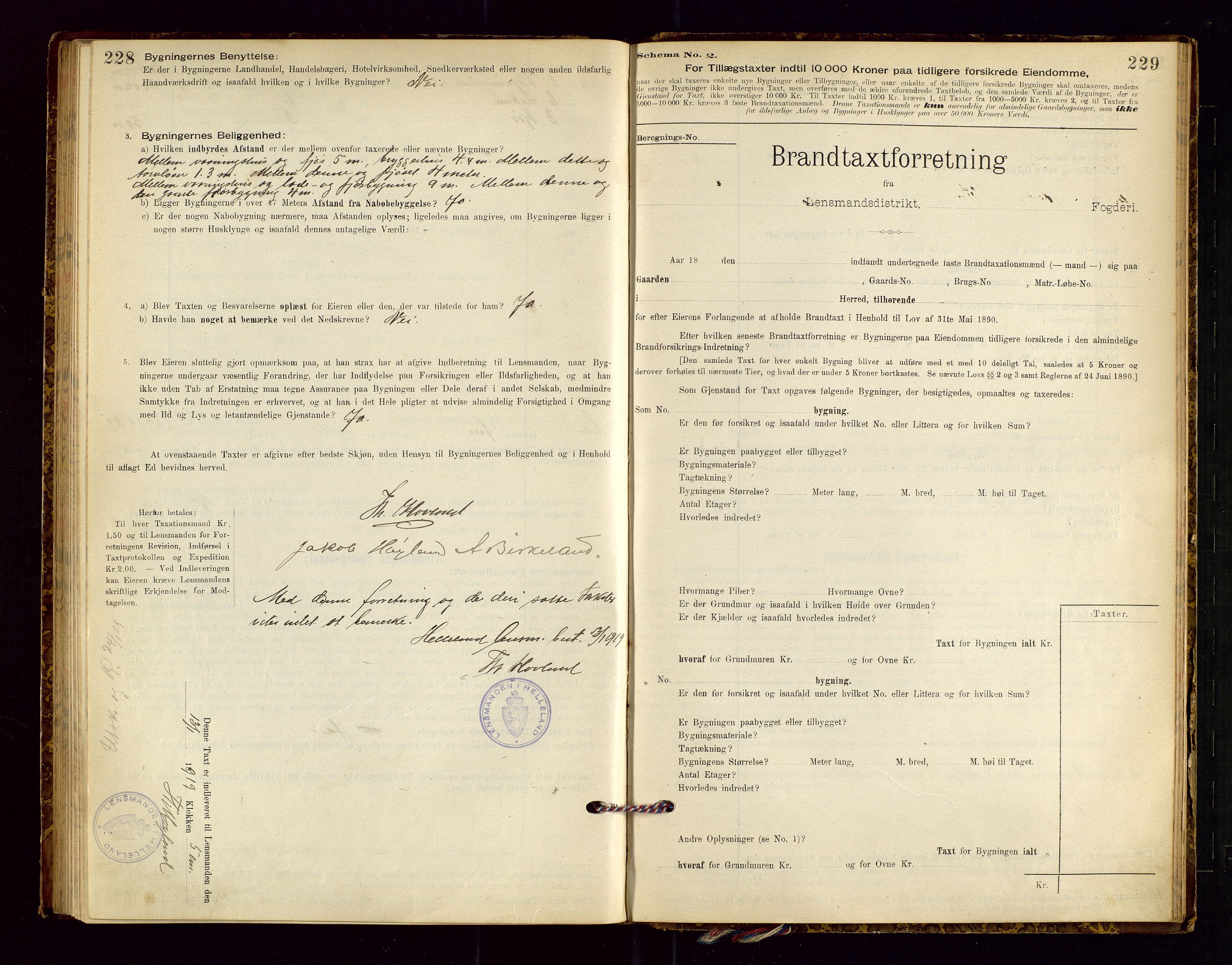 Helleland lensmannskontor, AV/SAST-A-100209/Gob/L0001: "Brandtaxationsprotokol", 1896-1919, s. 228-229