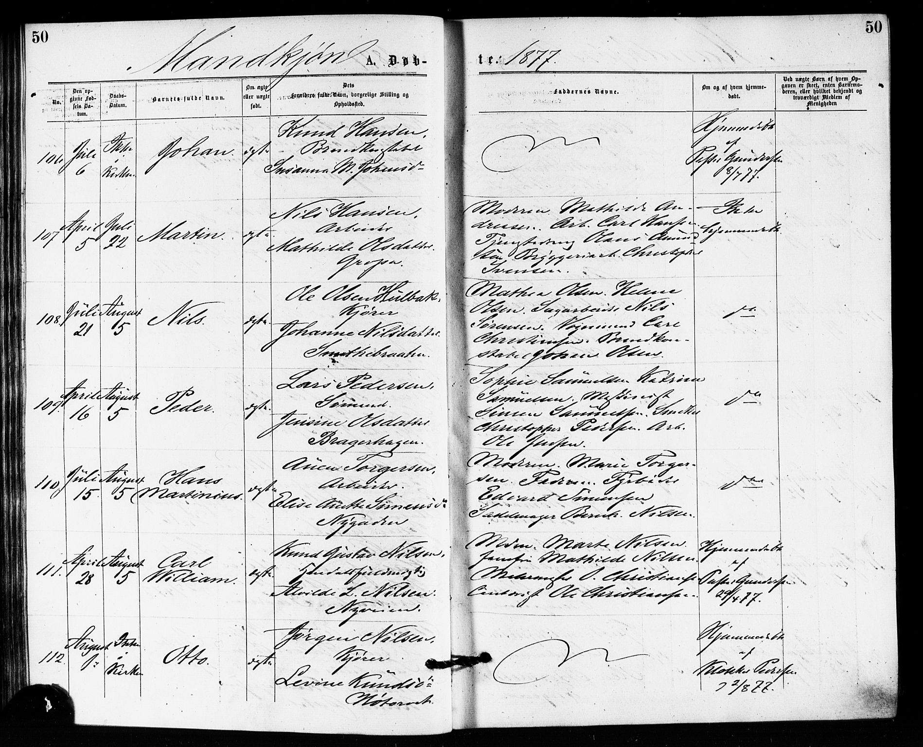 Bragernes kirkebøker, AV/SAKO-A-6/F/Fb/L0005: Ministerialbok nr. II 5, 1875-1877, s. 50