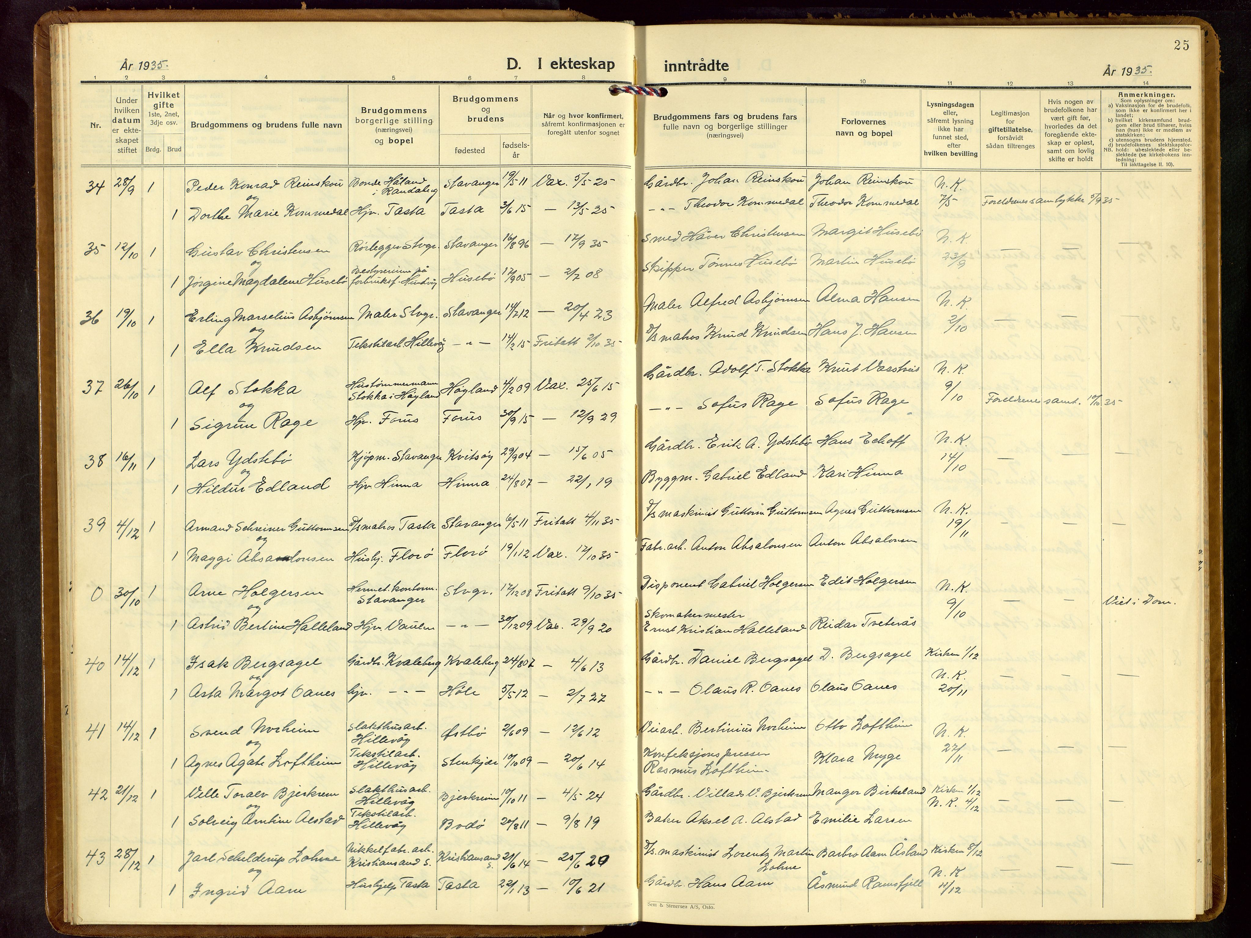 Hetland sokneprestkontor, AV/SAST-A-101826/30/30BB/L0013: Klokkerbok nr. B 13, 1931-1952, s. 25