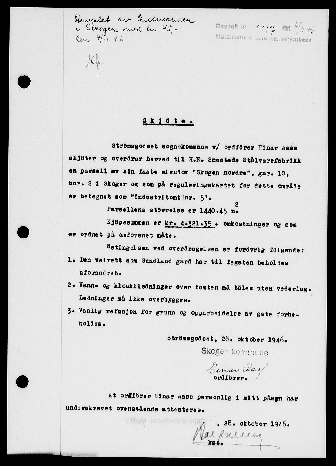 Holmestrand sorenskriveri, SAKO/A-67/G/Ga/Gaa/L0061: Pantebok nr. A-61, 1946-1947, Dagboknr: 1817/1946
