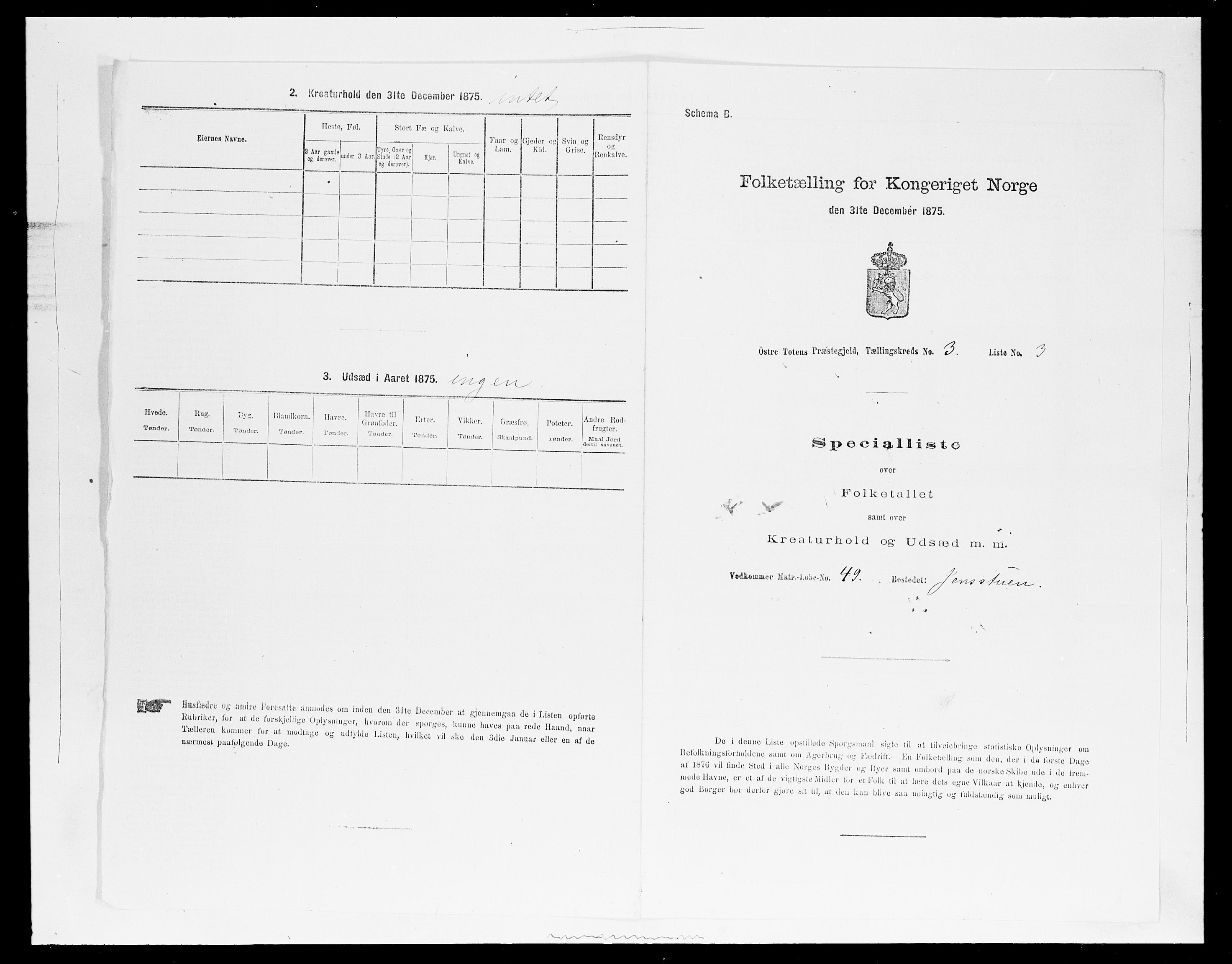 SAH, Folketelling 1875 for 0528P Østre Toten prestegjeld, 1875, s. 550