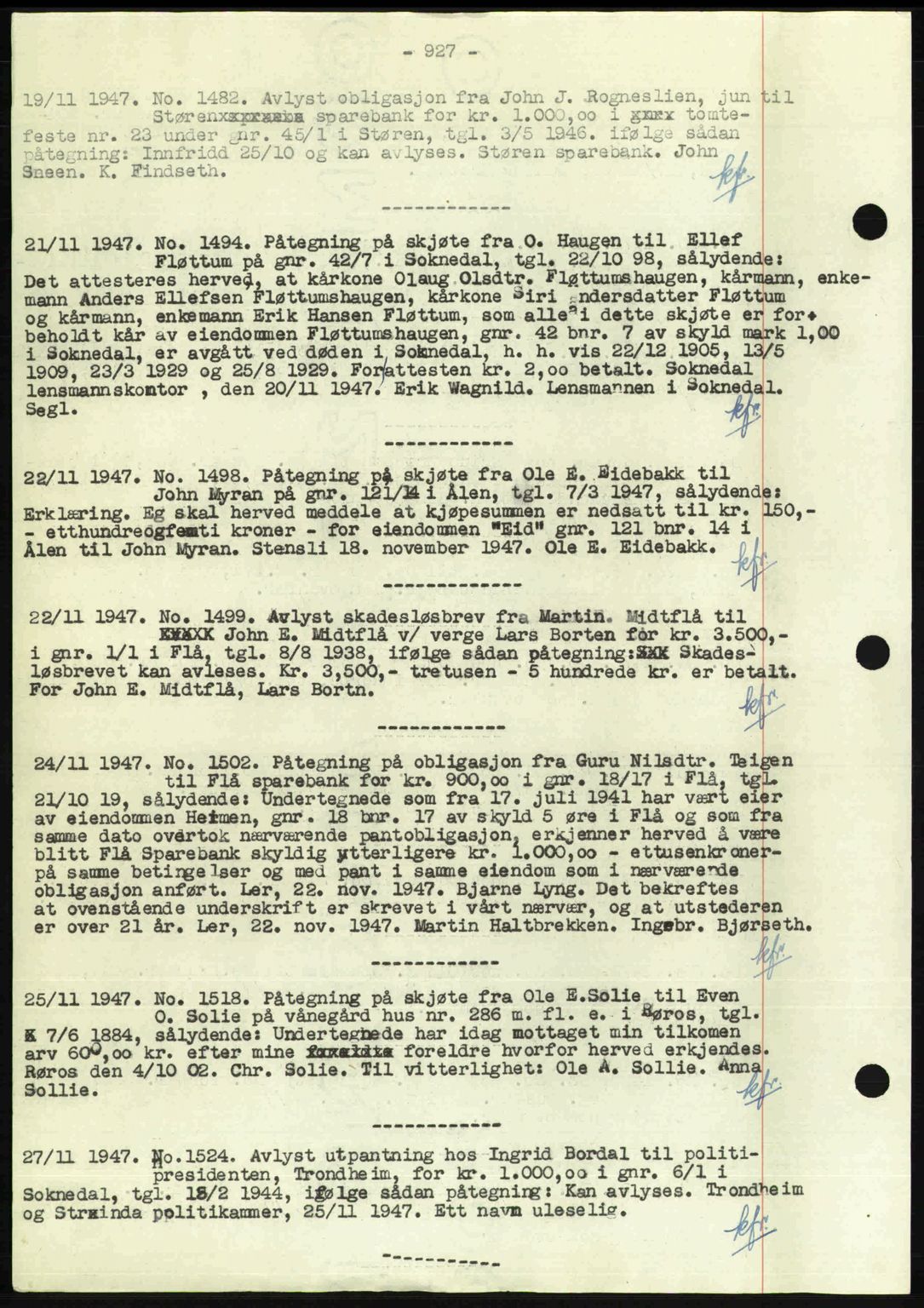 Gauldal sorenskriveri, SAT/A-0014/1/2/2C: Pantebok nr. A5, 1947-1948, Dagboknr: 1482/1947