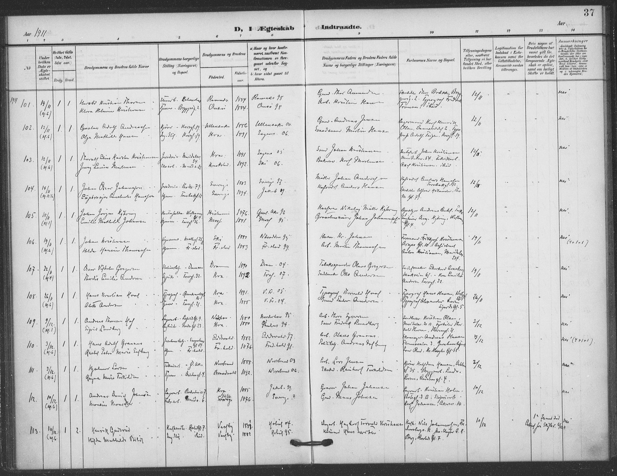 Jakob prestekontor Kirkebøker, AV/SAO-A-10850/F/Fa/L0010: Ministerialbok nr. 10, 1908-1922, s. 37