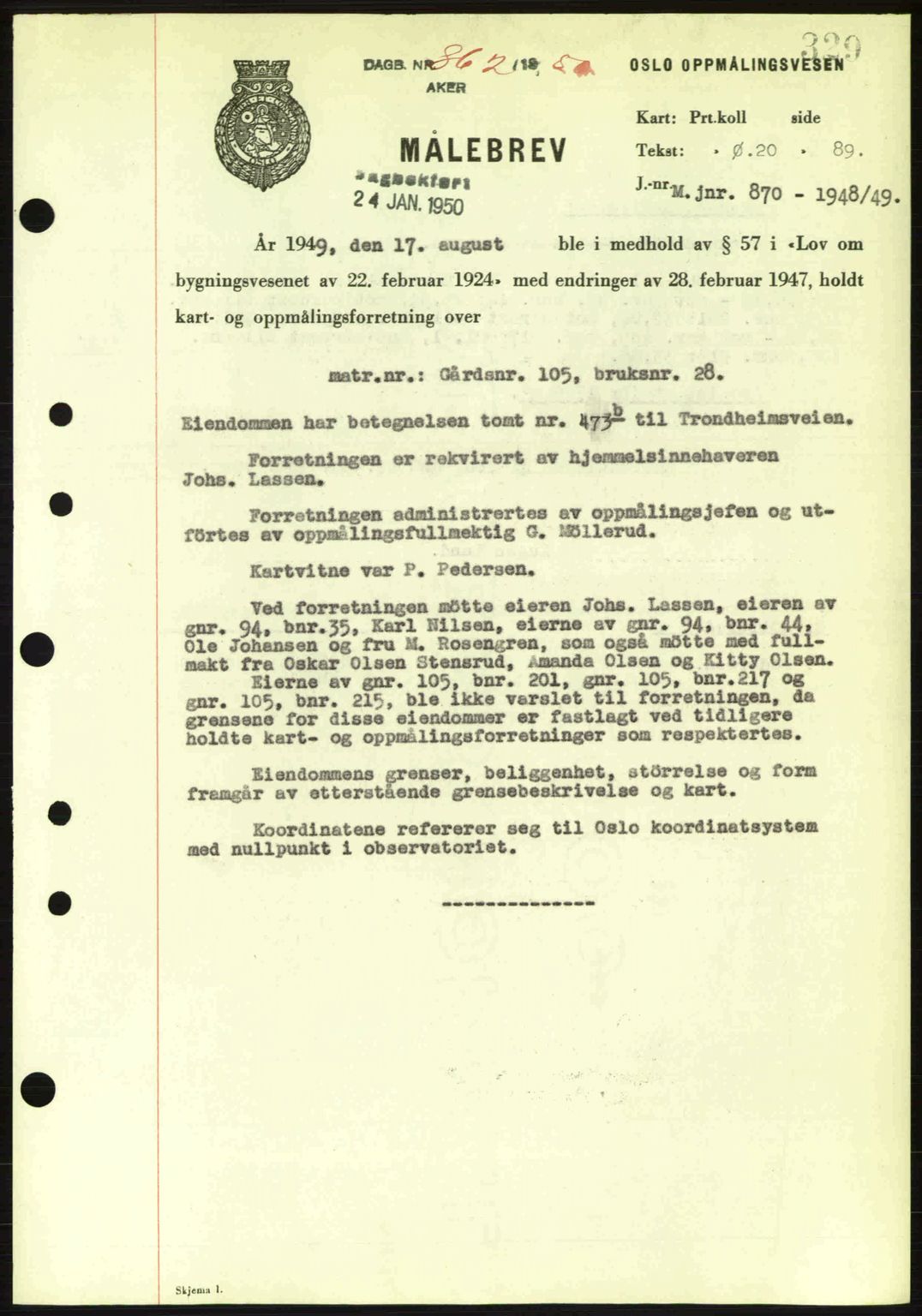 Oslo byskriverembete, AV/SAO-A-10227/G/Gb/Gbd/Gbda/L0017: Pantebok nr. A215, 1949-1950, Dagboknr: 862/1950