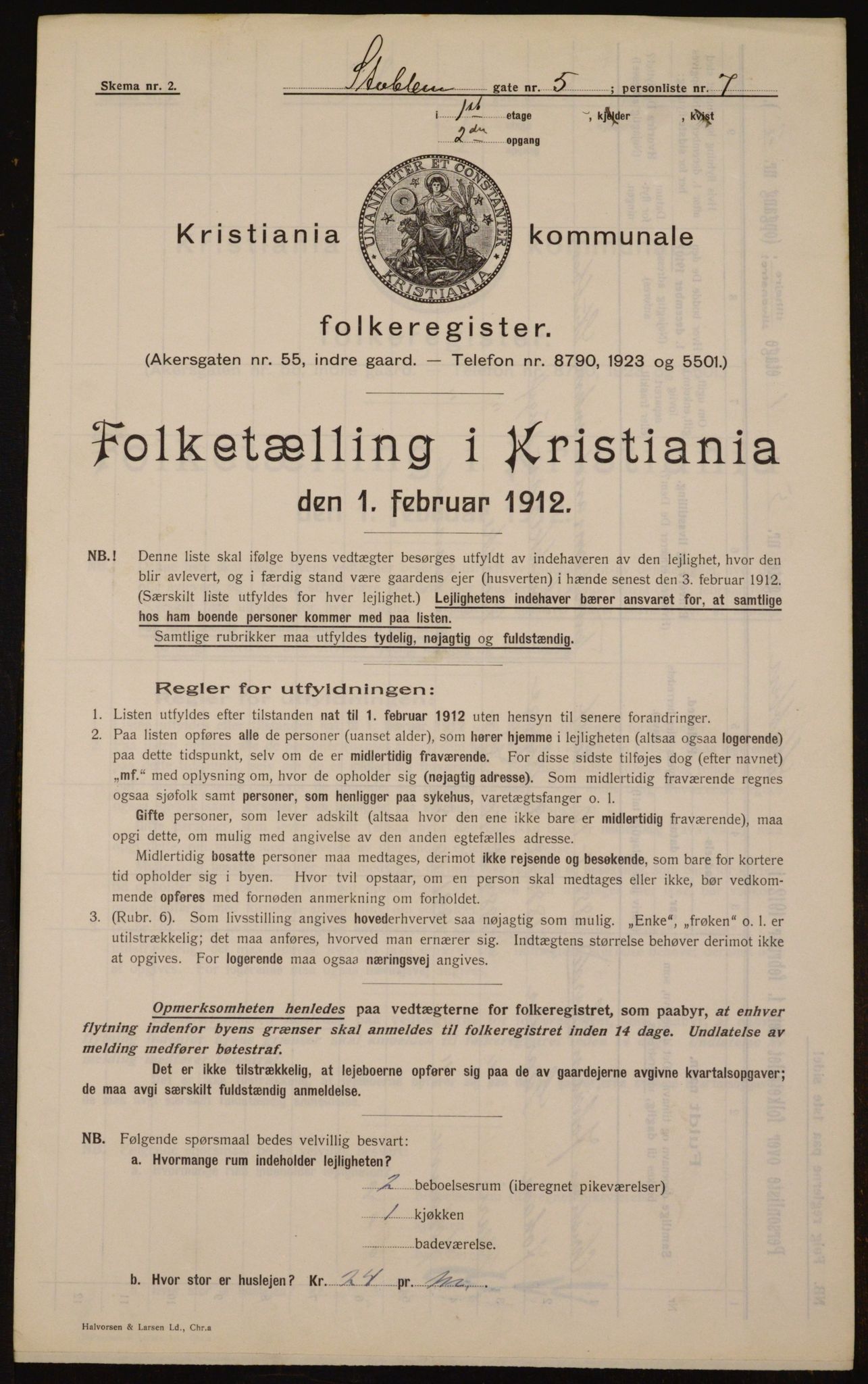 OBA, Kommunal folketelling 1.2.1912 for Kristiania, 1912, s. 104520