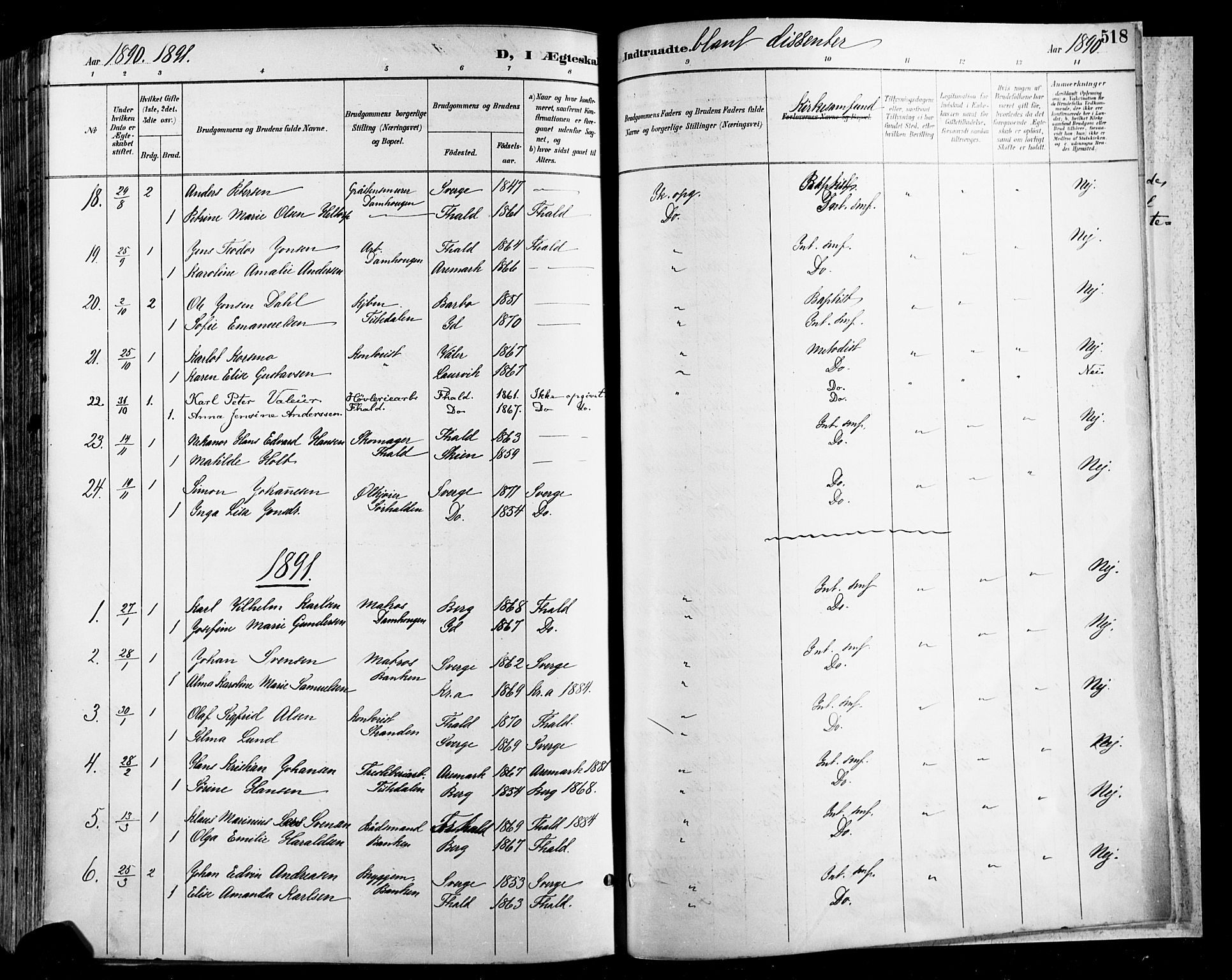 Halden prestekontor Kirkebøker, SAO/A-10909/F/Fa/L0013: Ministerialbok nr. I 13, 1890-1906, s. 518