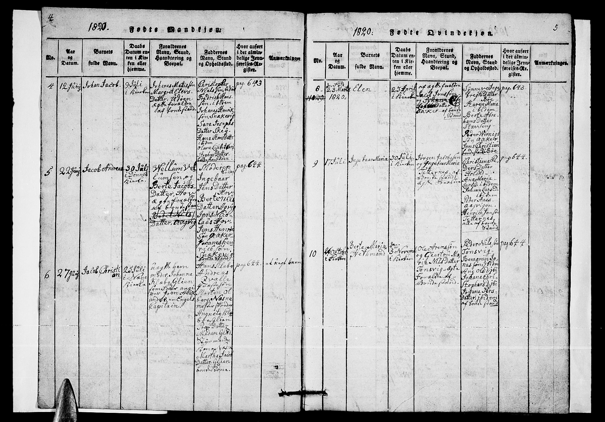 Ministerialprotokoller, klokkerbøker og fødselsregistre - Nordland, AV/SAT-A-1459/835/L0529: Klokkerbok nr. 835C01, 1820-1828, s. 4-5