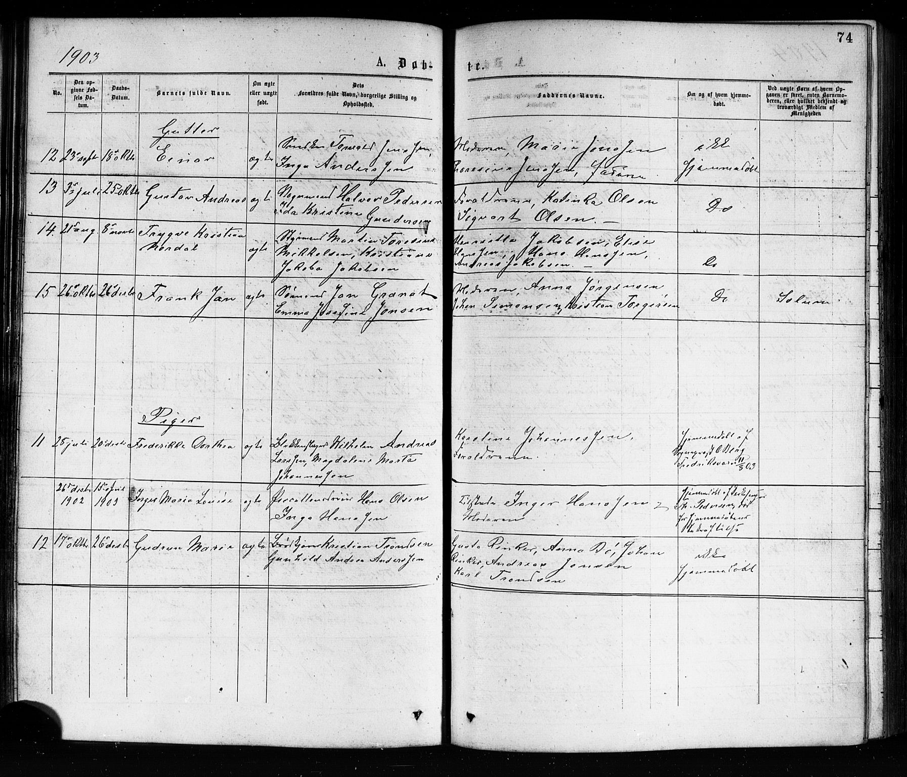 Porsgrunn kirkebøker , AV/SAKO-A-104/G/Ga/L0003: Klokkerbok nr. I 3, 1877-1915, s. 74