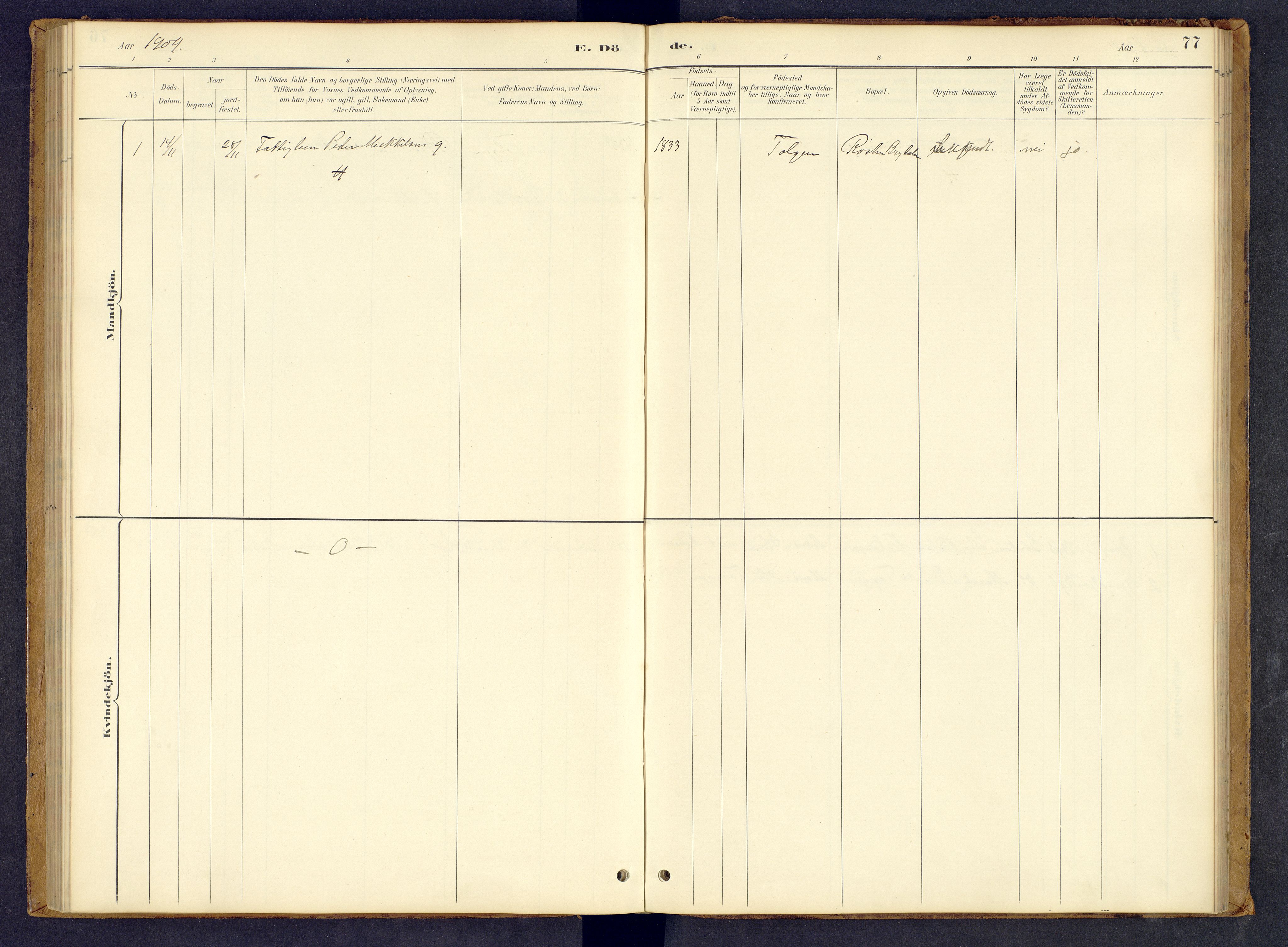 Tynset prestekontor, AV/SAH-PREST-058/H/Ha/Hab/L0008: Klokkerbok nr. 8, 1884-1916, s. 77