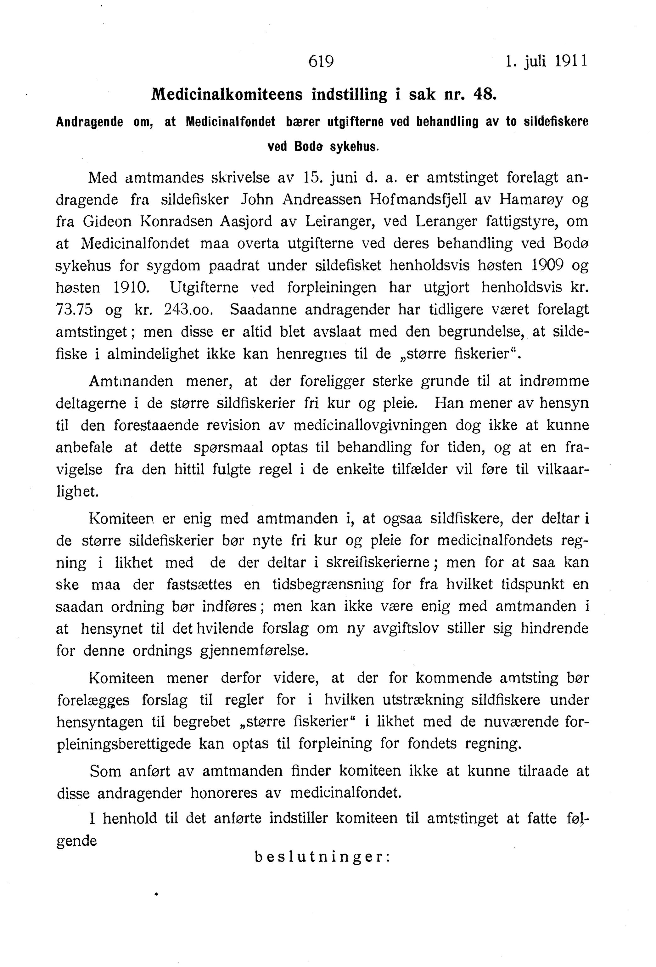 Nordland Fylkeskommune. Fylkestinget, AIN/NFK-17/176/A/Ac/L0034: Fylkestingsforhandlinger 1911, 1911