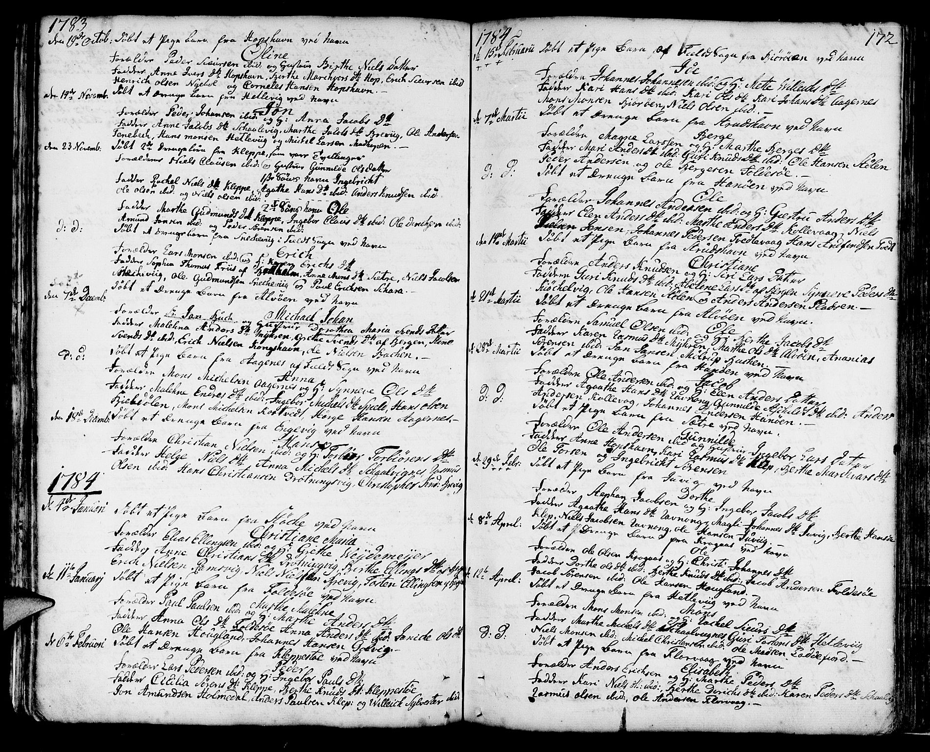 Askøy Sokneprestembete, AV/SAB-A-74101/H/Ha/Haa/Haaa/L0001: Ministerialbok nr. A 1, 1742-1818, s. 172