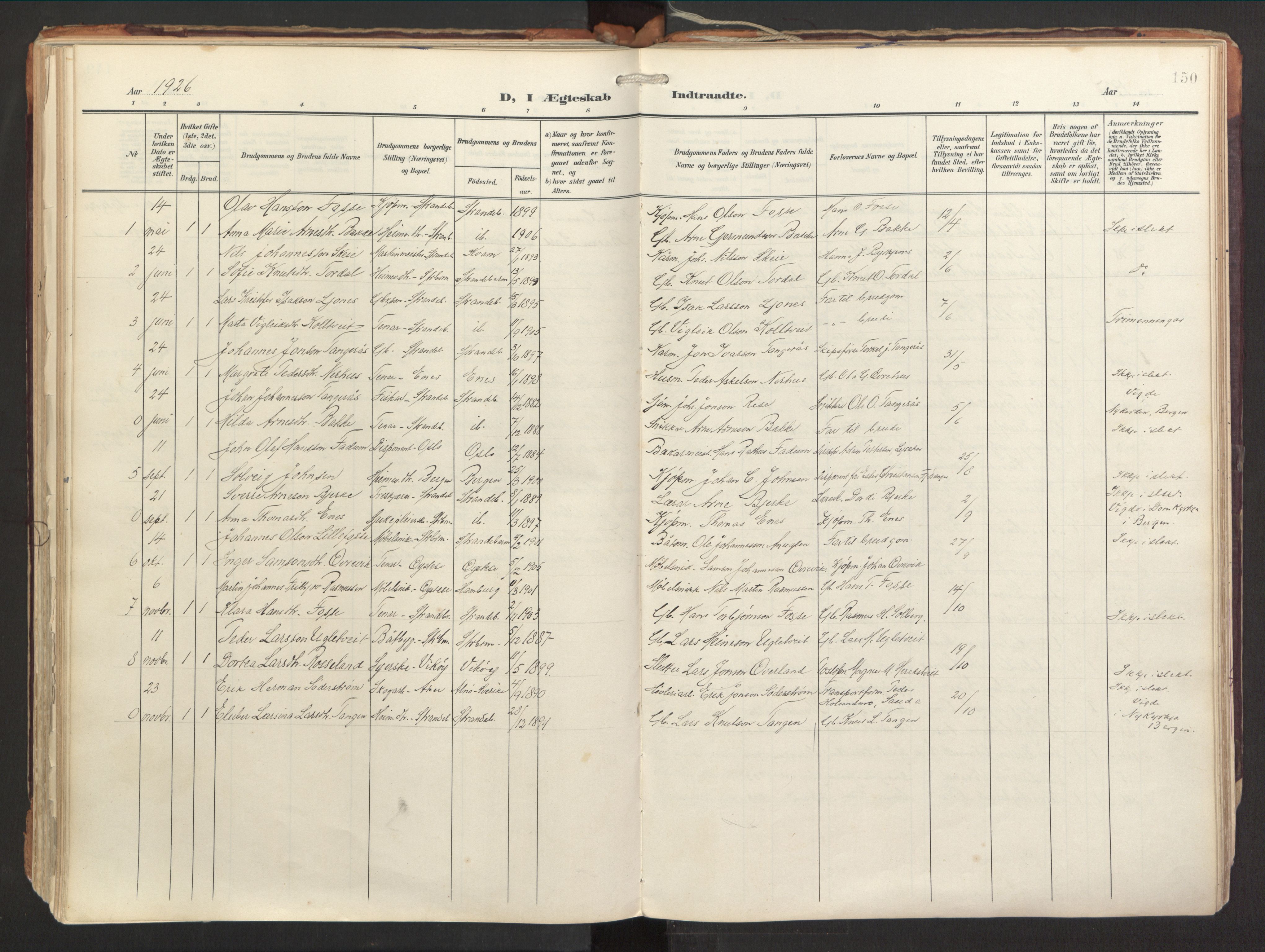 Strandebarm sokneprestembete, AV/SAB-A-78401/H/Haa: Ministerialbok nr. B 2, 1909-1941, s. 150
