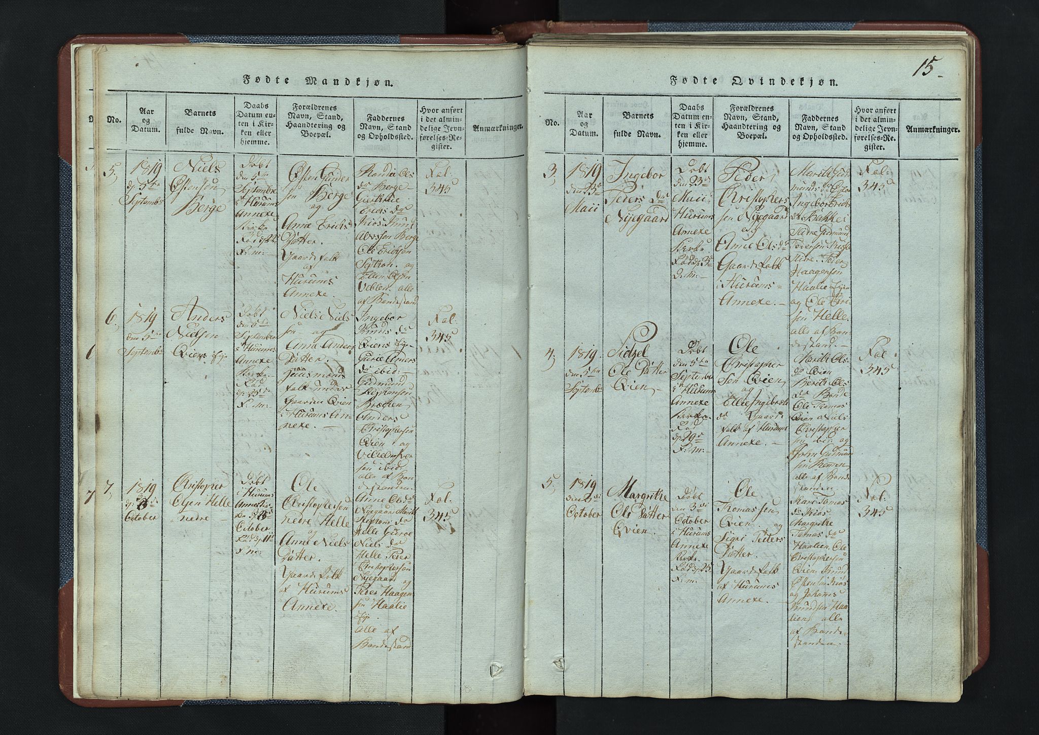 Vang prestekontor, Valdres, AV/SAH-PREST-140/H/Hb/L0003: Klokkerbok nr. 3, 1814-1892, s. 15