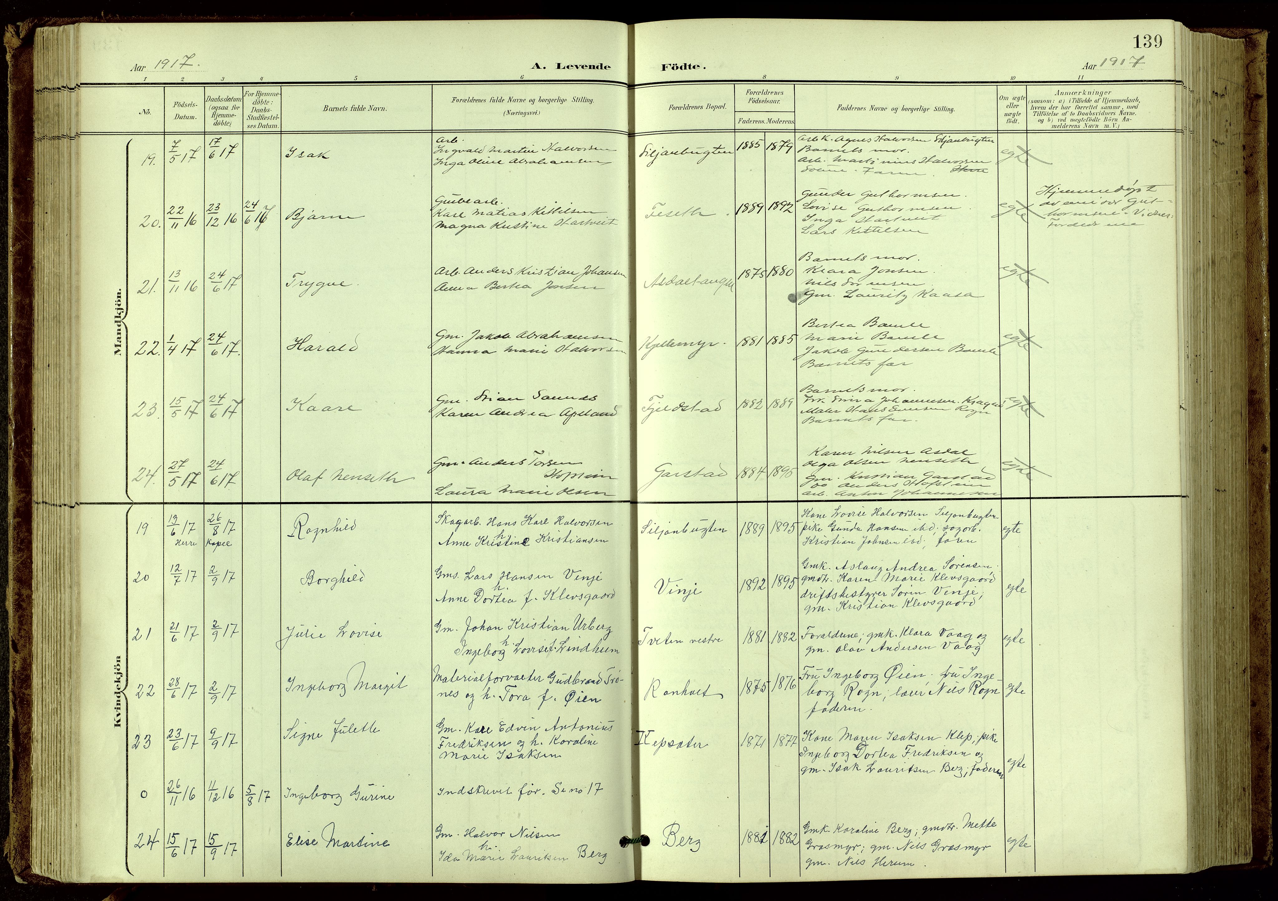 Bamble kirkebøker, AV/SAKO-A-253/G/Ga/L0010: Klokkerbok nr. I 10, 1901-1919, s. 139