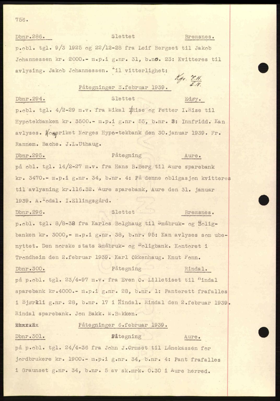 Nordmøre sorenskriveri, SAT/A-4132/1/2/2Ca: Pantebok nr. C80, 1936-1939, Dagboknr: 286/1939