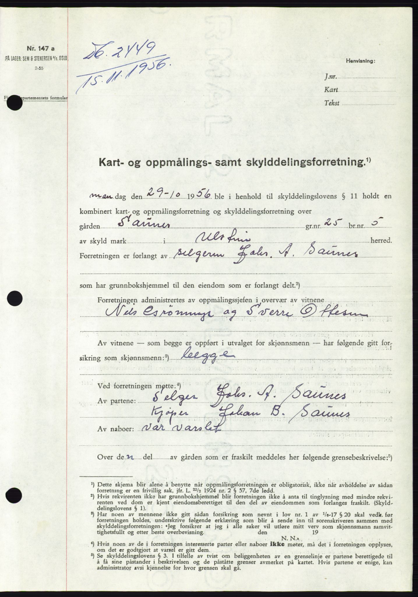 Søre Sunnmøre sorenskriveri, SAT/A-4122/1/2/2C/L0105: Pantebok nr. 31A, 1956-1957, Dagboknr: 2449/1956