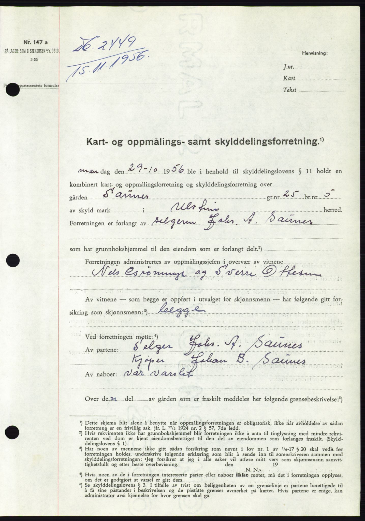 Søre Sunnmøre sorenskriveri, AV/SAT-A-4122/1/2/2C/L0105: Pantebok nr. 31A, 1956-1957, Dagboknr: 2449/1956