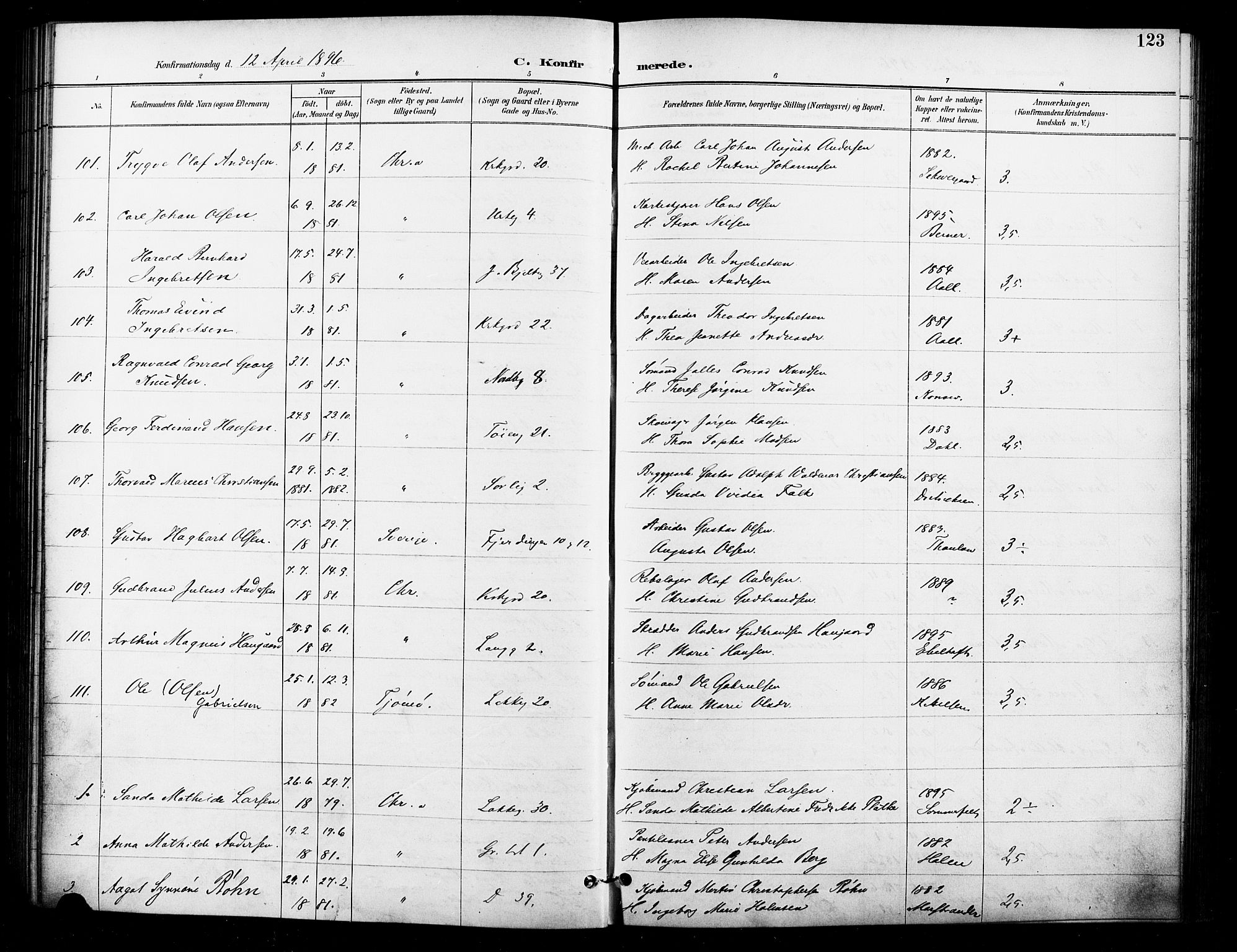 Grønland prestekontor Kirkebøker, SAO/A-10848/F/Fa/L0011: Ministerialbok nr. 11, 1892-1907, s. 123