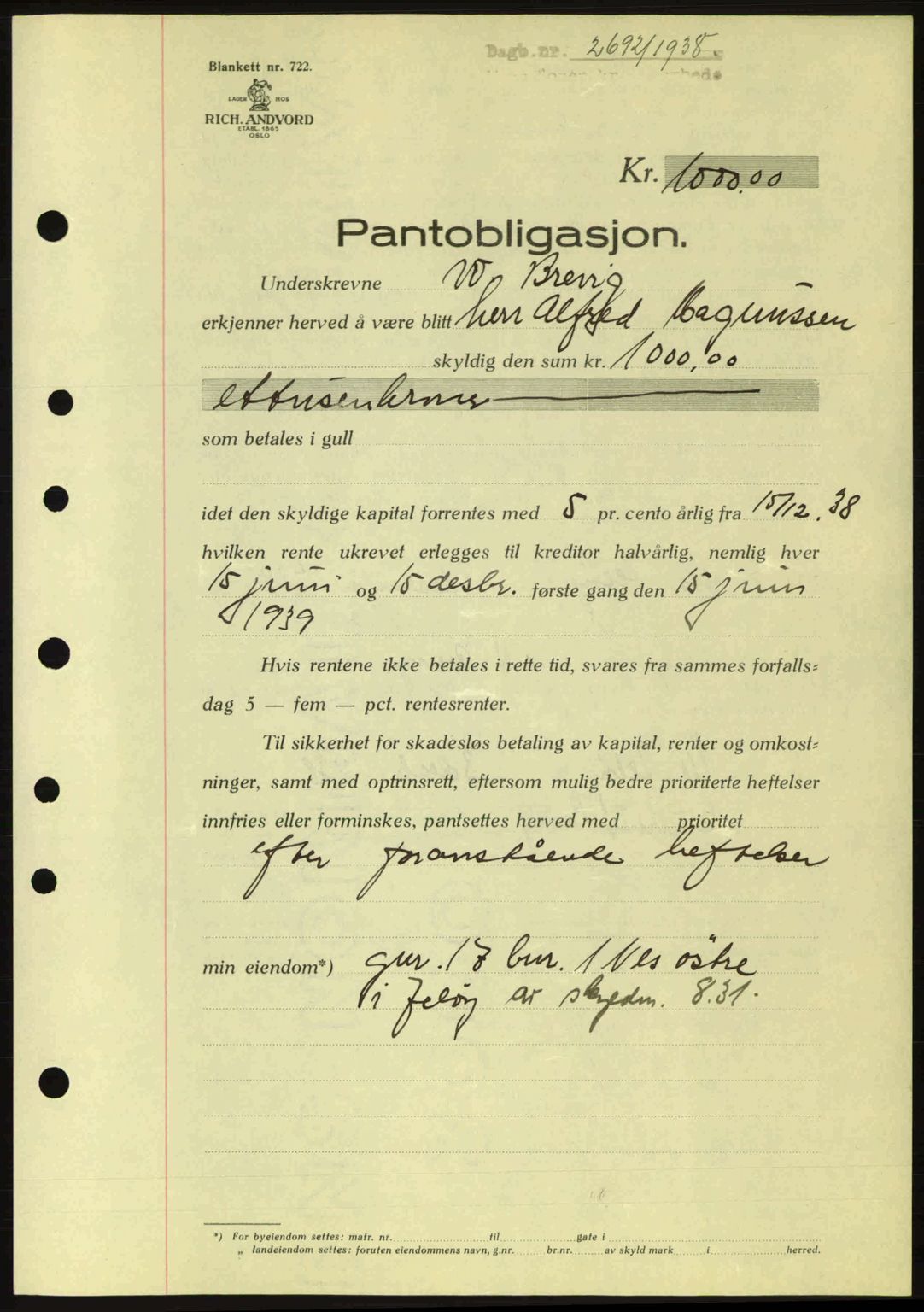 Moss sorenskriveri, SAO/A-10168: Pantebok nr. B6, 1938-1938, Dagboknr: 2692/1938