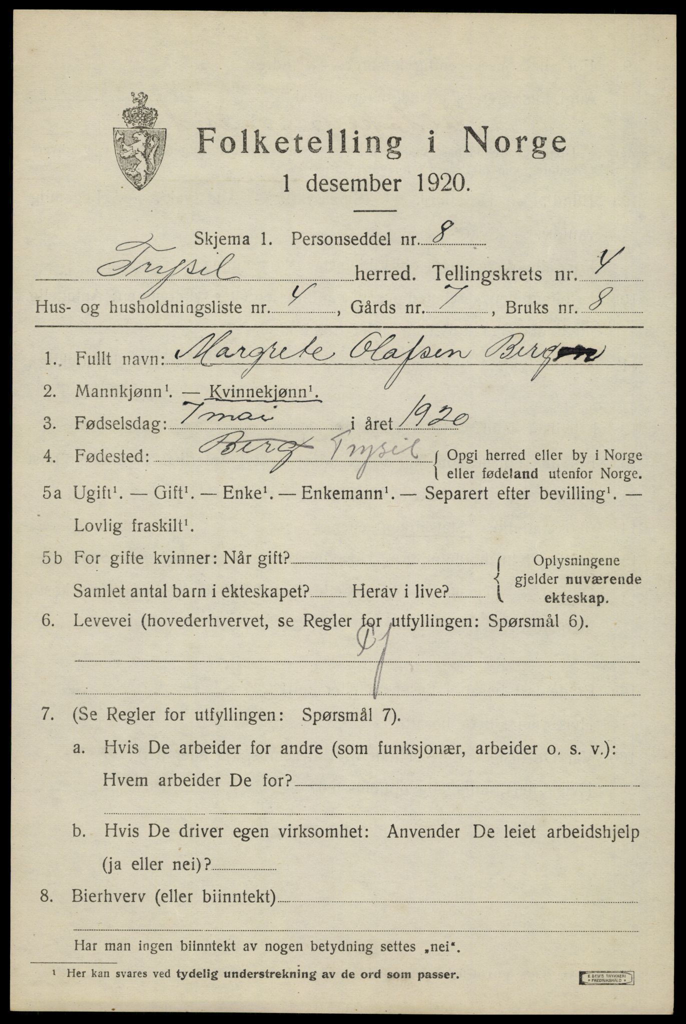 SAH, Folketelling 1920 for 0428 Trysil herred, 1920, s. 4131