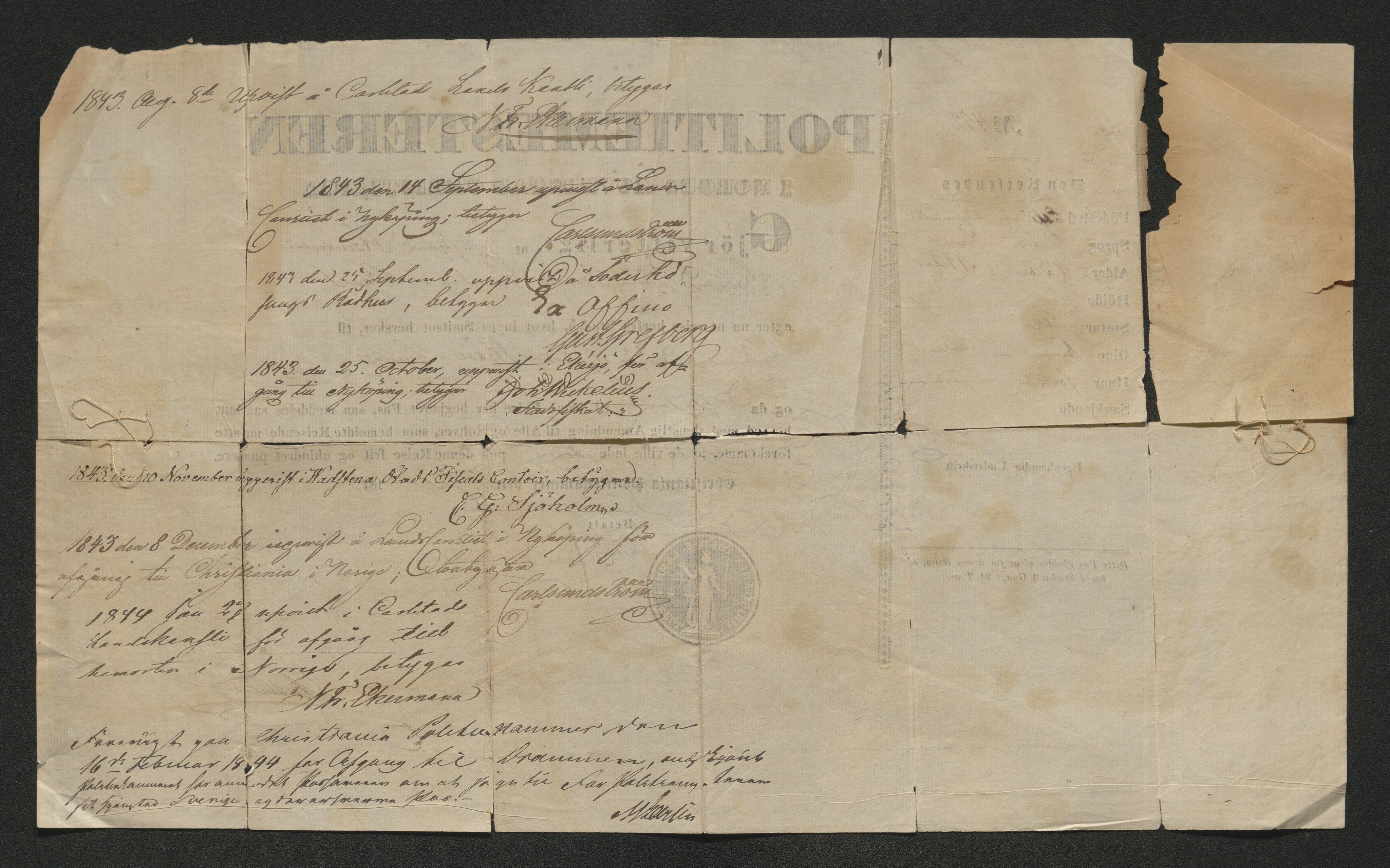 Drammen politikammer, SAKO/A-623/I/Ia/Iab/L0007: Innleverte pass, 1843-1844, s. 346