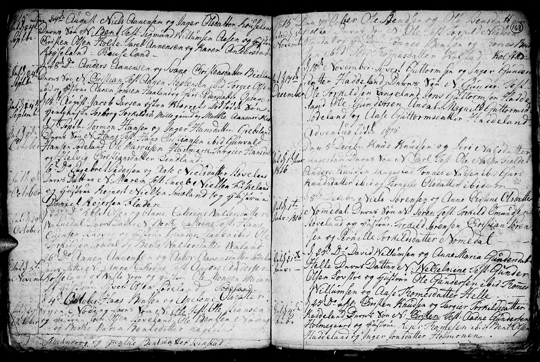 Holum sokneprestkontor, AV/SAK-1111-0022/F/Fb/Fba/L0001: Klokkerbok nr. B 1 /1, 1770-1820, s. 168