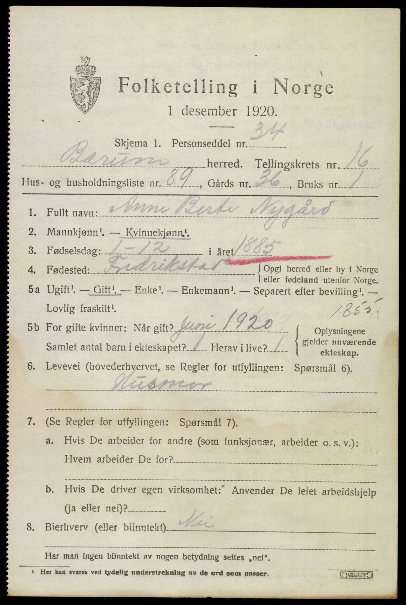 SAO, Folketelling 1920 for 0219 Bærum herred, 1920, s. 44498