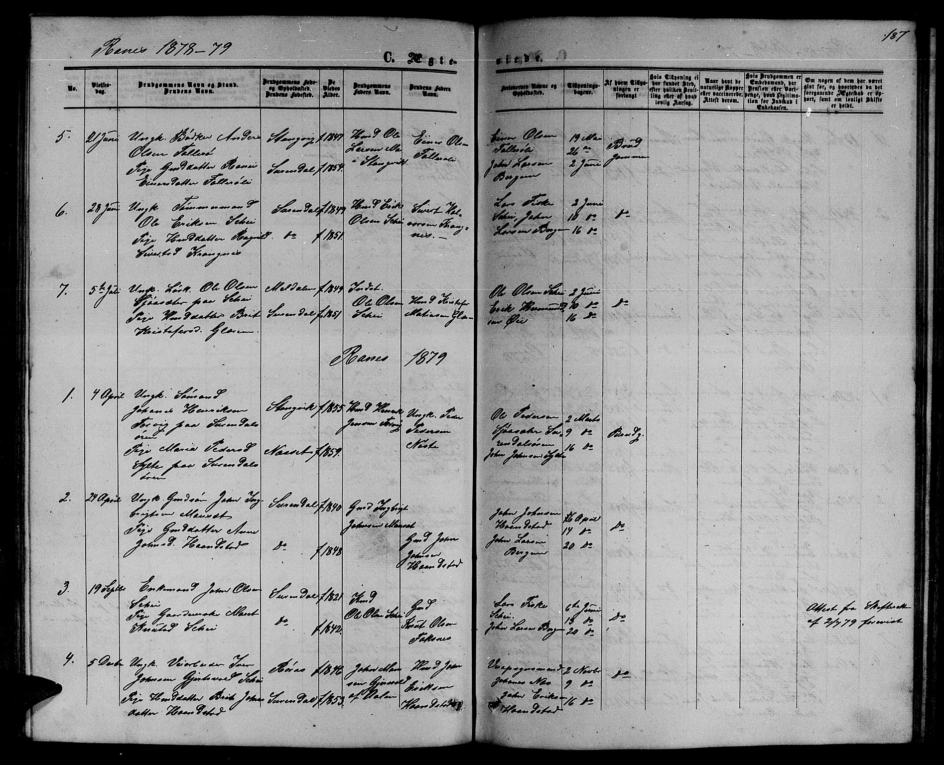 Ministerialprotokoller, klokkerbøker og fødselsregistre - Møre og Romsdal, SAT/A-1454/595/L1051: Klokkerbok nr. 595C03, 1866-1891, s. 187