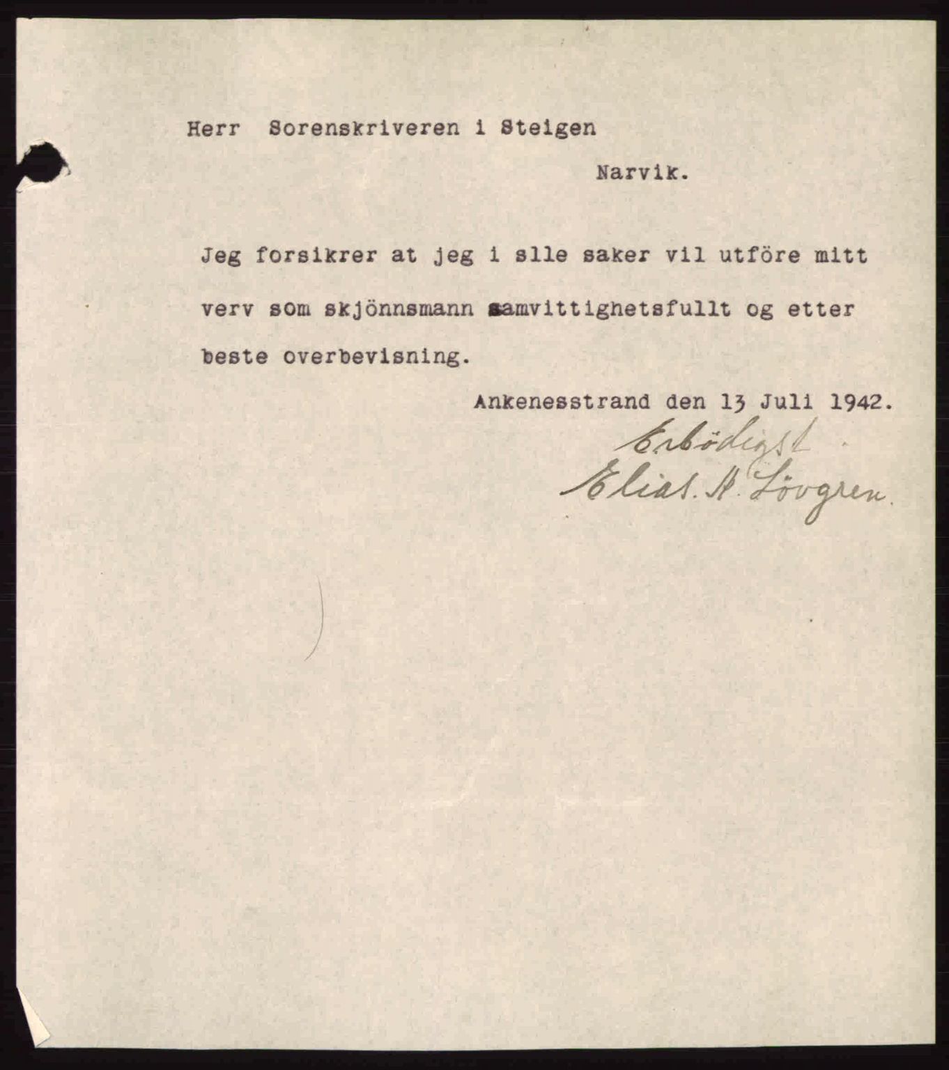 Steigen og Ofoten sorenskriveri, AV/SAT-A-0030/1/2/2C: Pantebok nr. A9-12, 1942-1946, Dagboknr: 1587/1942