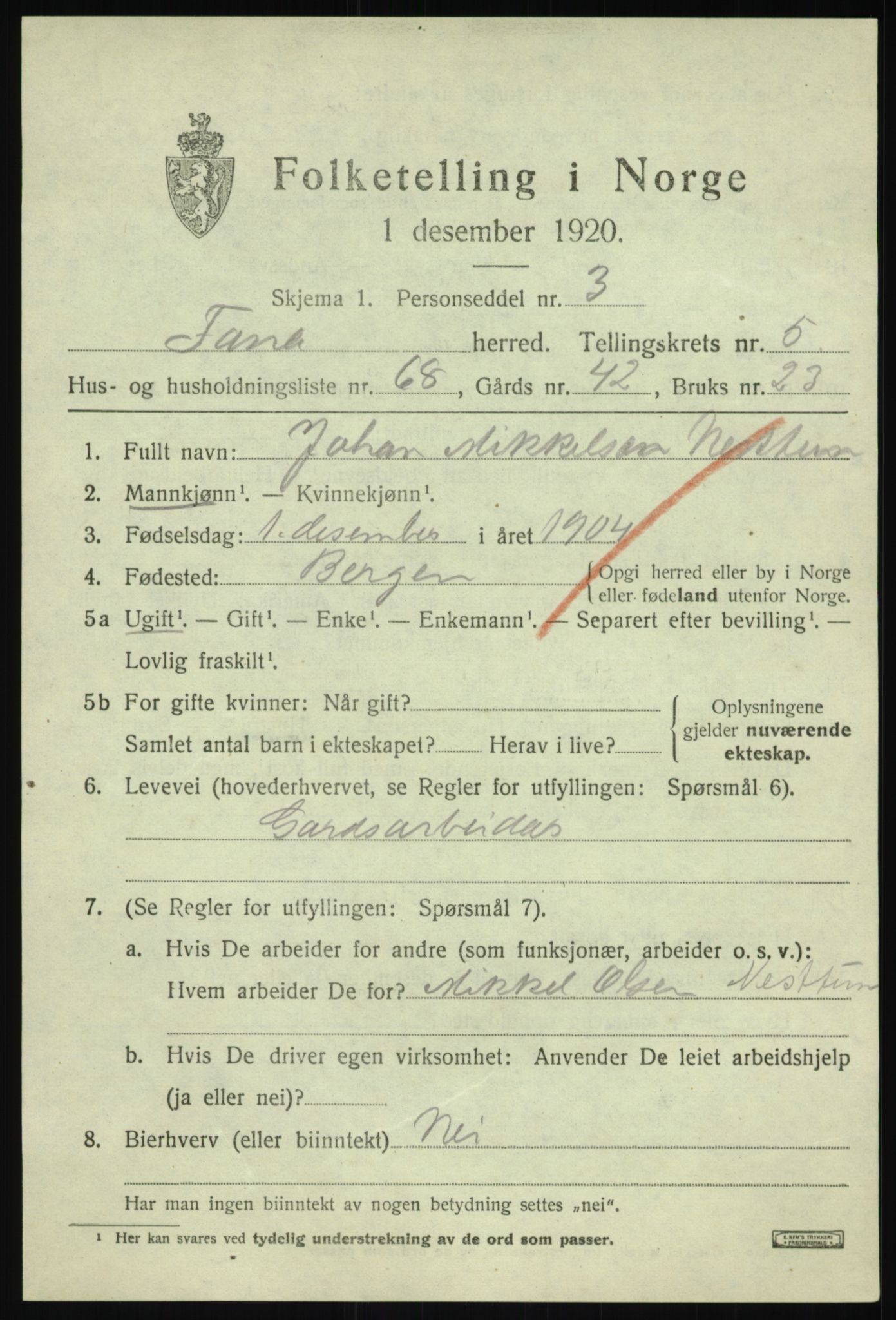 SAB, Folketelling 1920 for 1249 Fana herred, 1920, s. 8111