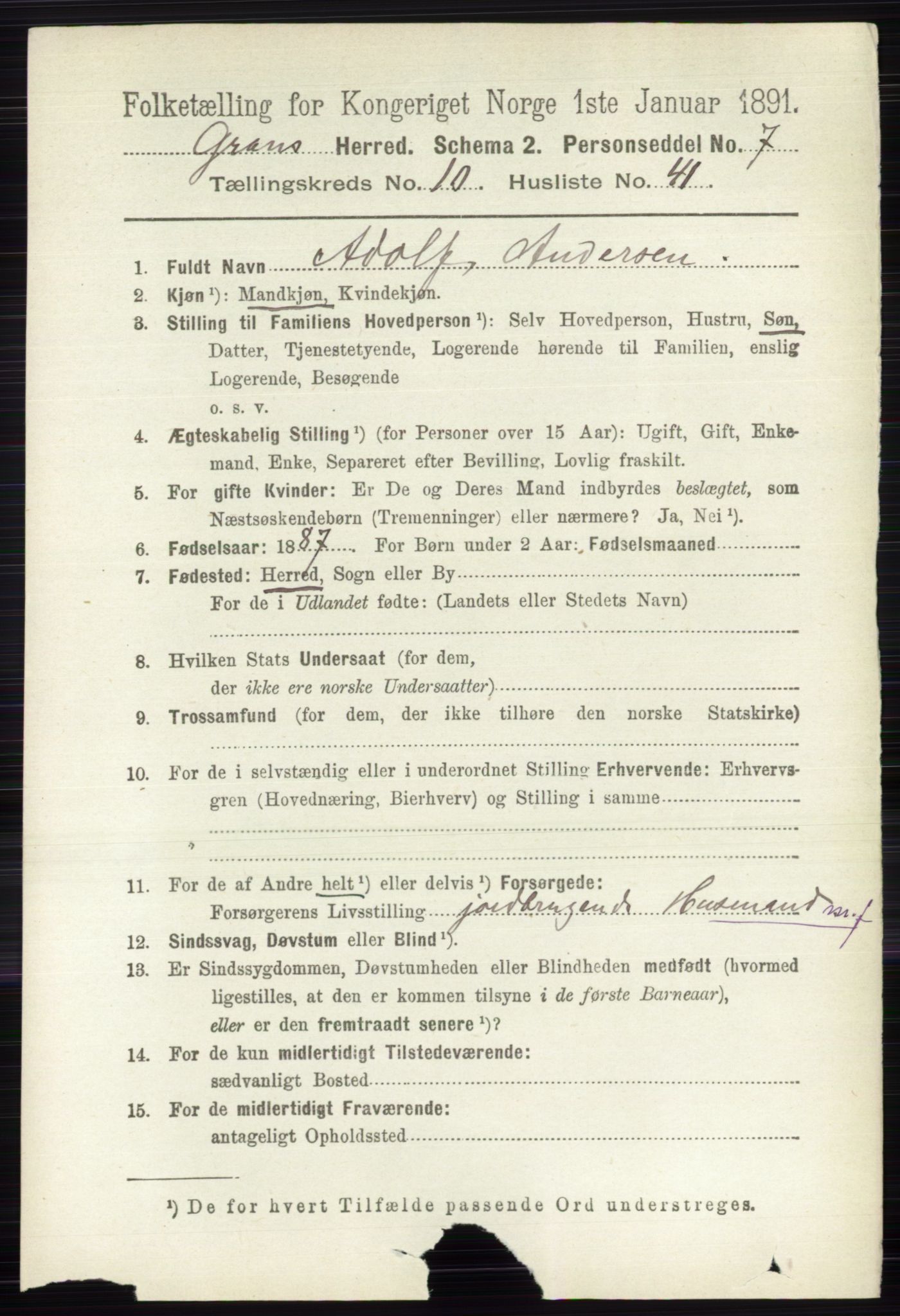 RA, Folketelling 1891 for 0534 Gran herred, 1891, s. 4880