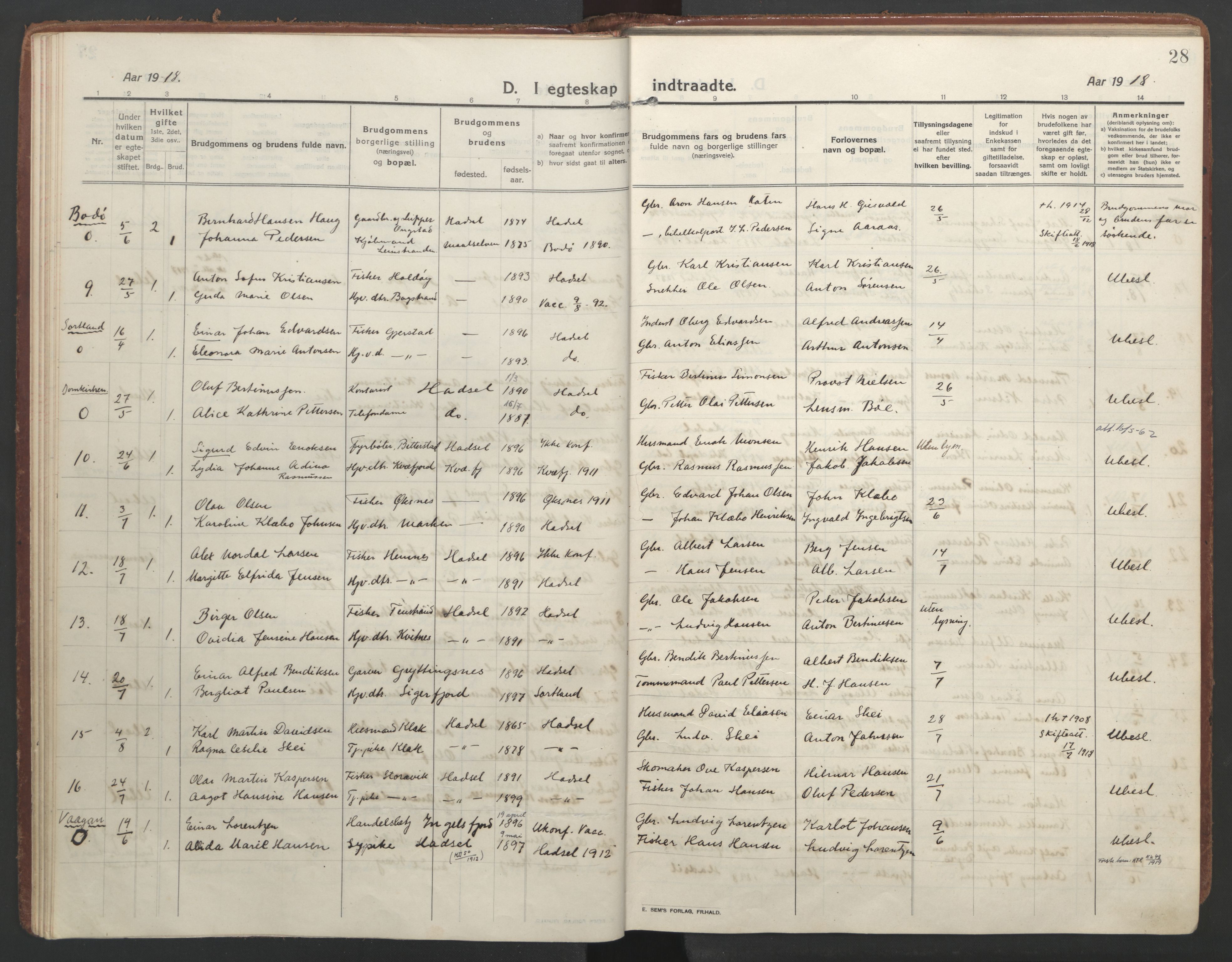 Ministerialprotokoller, klokkerbøker og fødselsregistre - Nordland, AV/SAT-A-1459/888/L1251: Ministerialbok nr. 888A17, 1913-1925, s. 28
