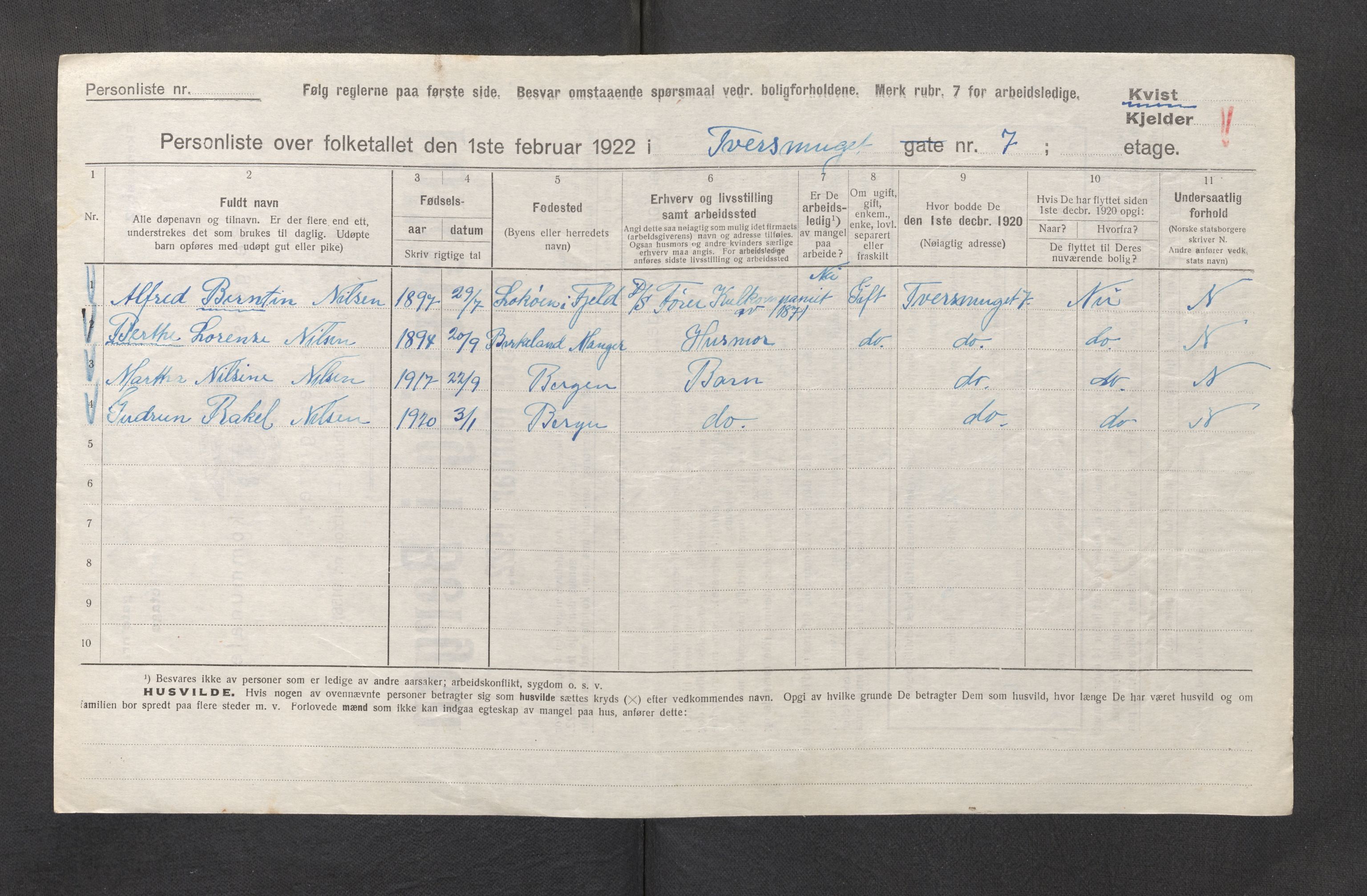 SAB, Kommunal folketelling 1922 for Bergen kjøpstad, 1922, s. 45290