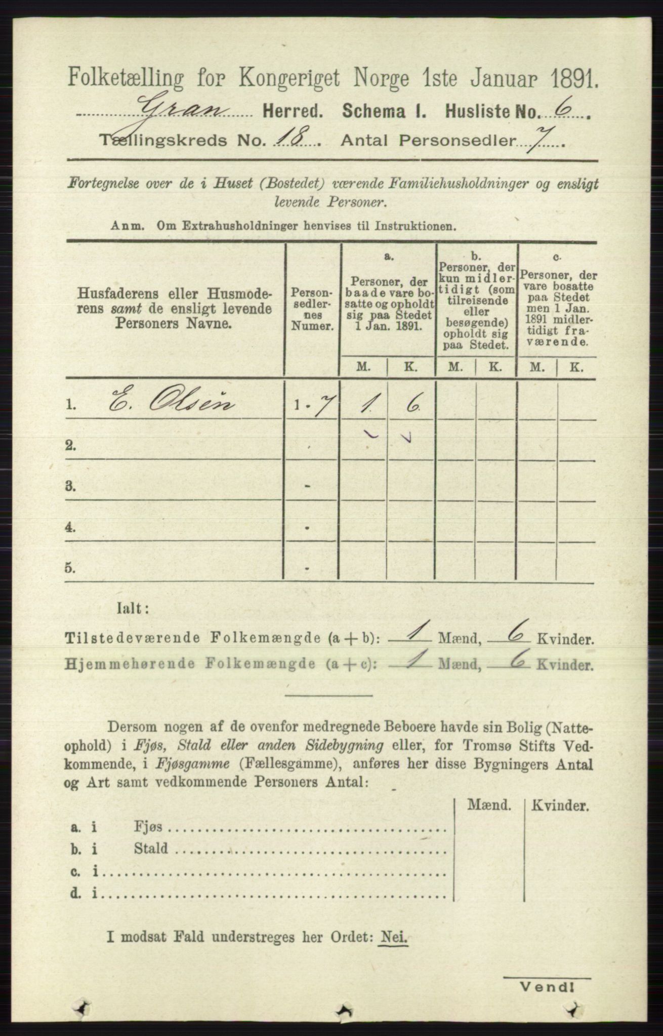 RA, Folketelling 1891 for 0534 Gran herred, 1891, s. 9443