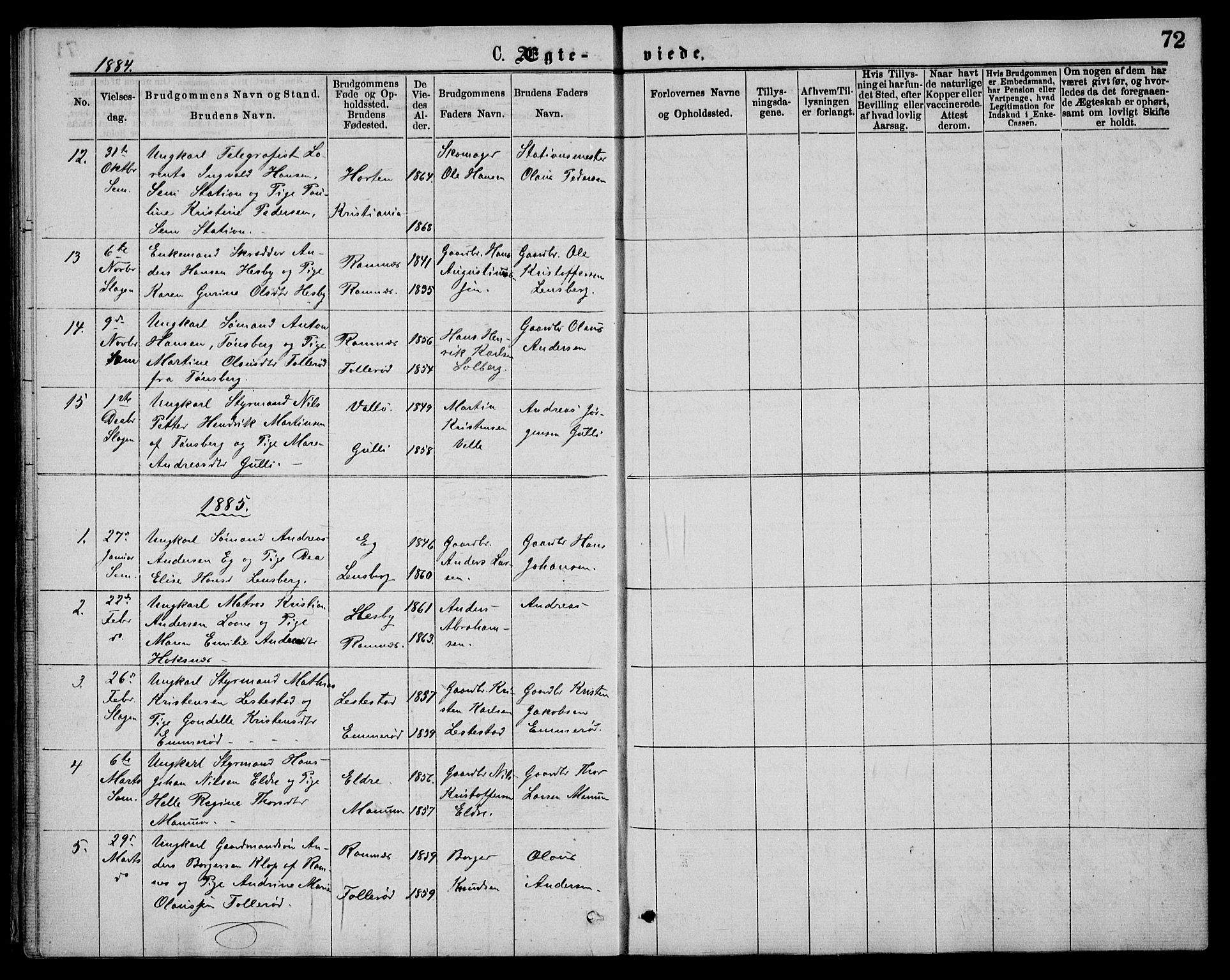 Sem kirkebøker, AV/SAKO-A-5/G/Ga/L0005: Klokkerbok nr. I 5, 1877-1889, s. 72