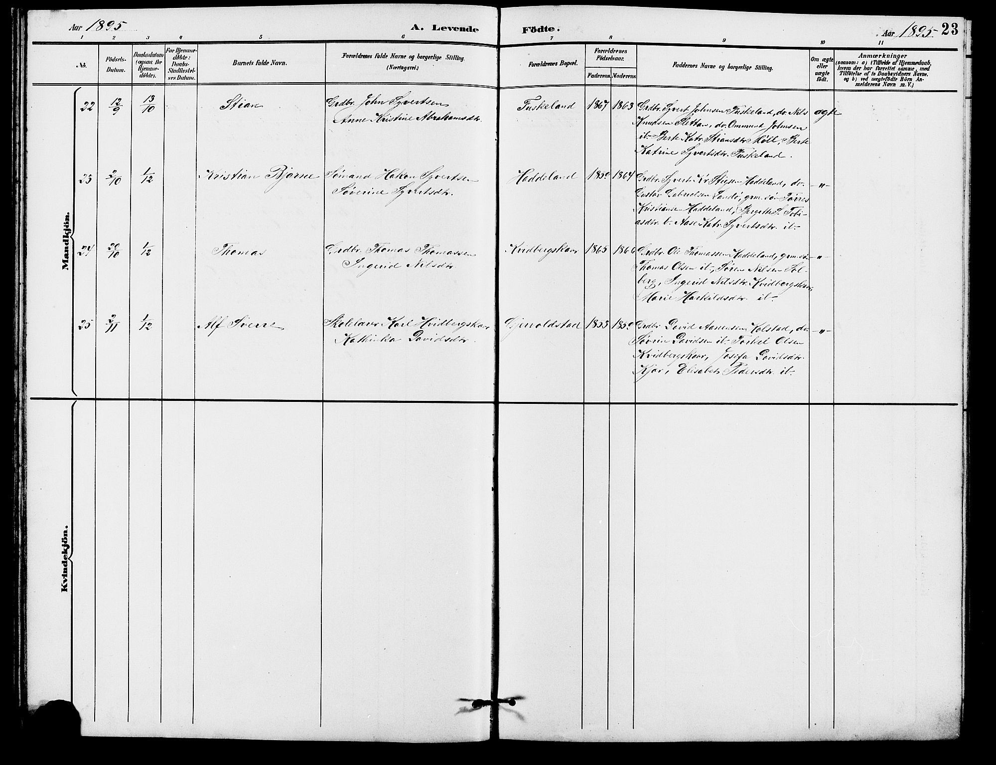 Holum sokneprestkontor, SAK/1111-0022/F/Fb/Fba/L0005: Klokkerbok nr. B 5, 1891-1909, s. 23