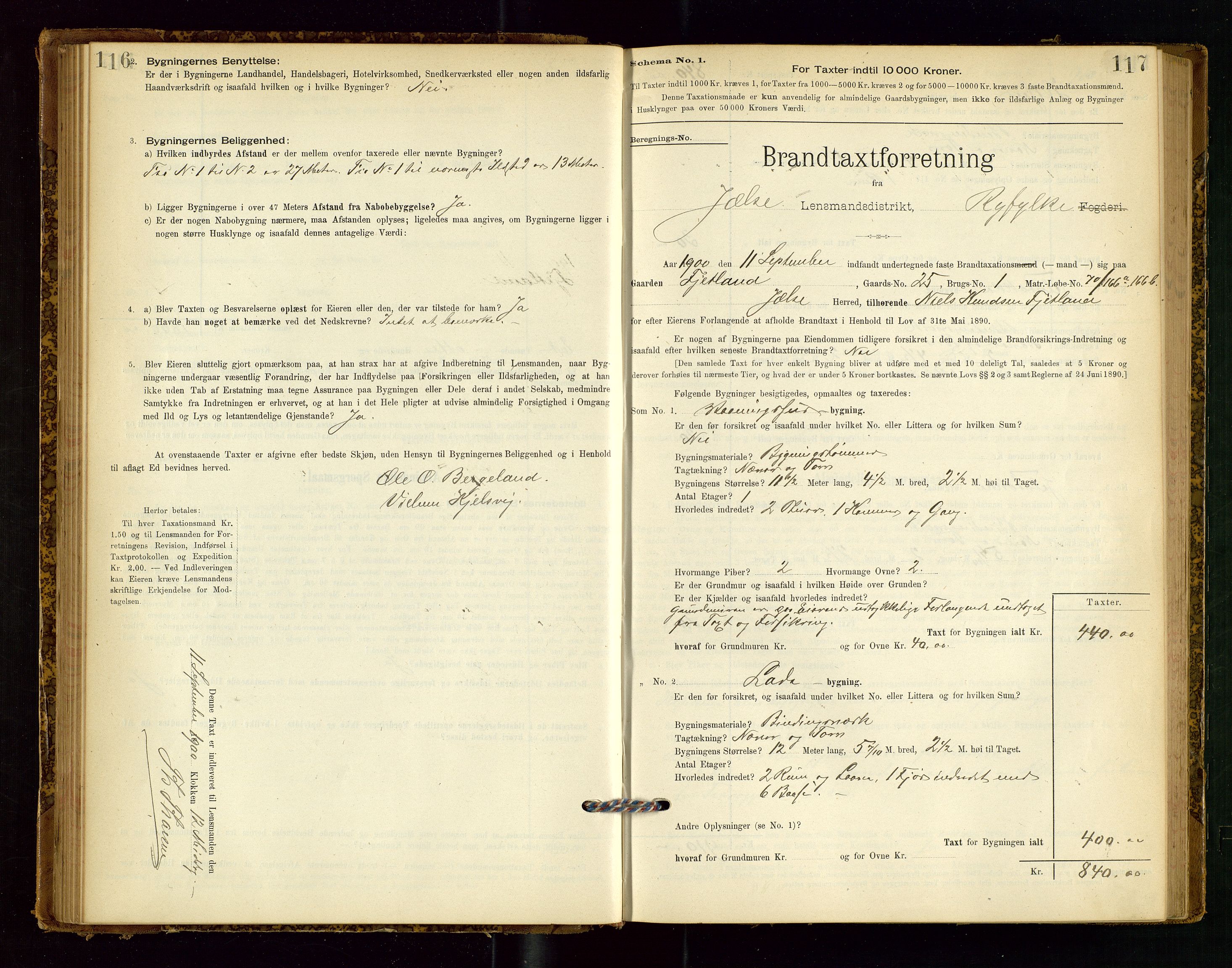 Jelsa lensmannskontor, SAST/A-100360/Gob/L0001: "Brandtaxationsprotocol", 1895-1918, s. 116-117