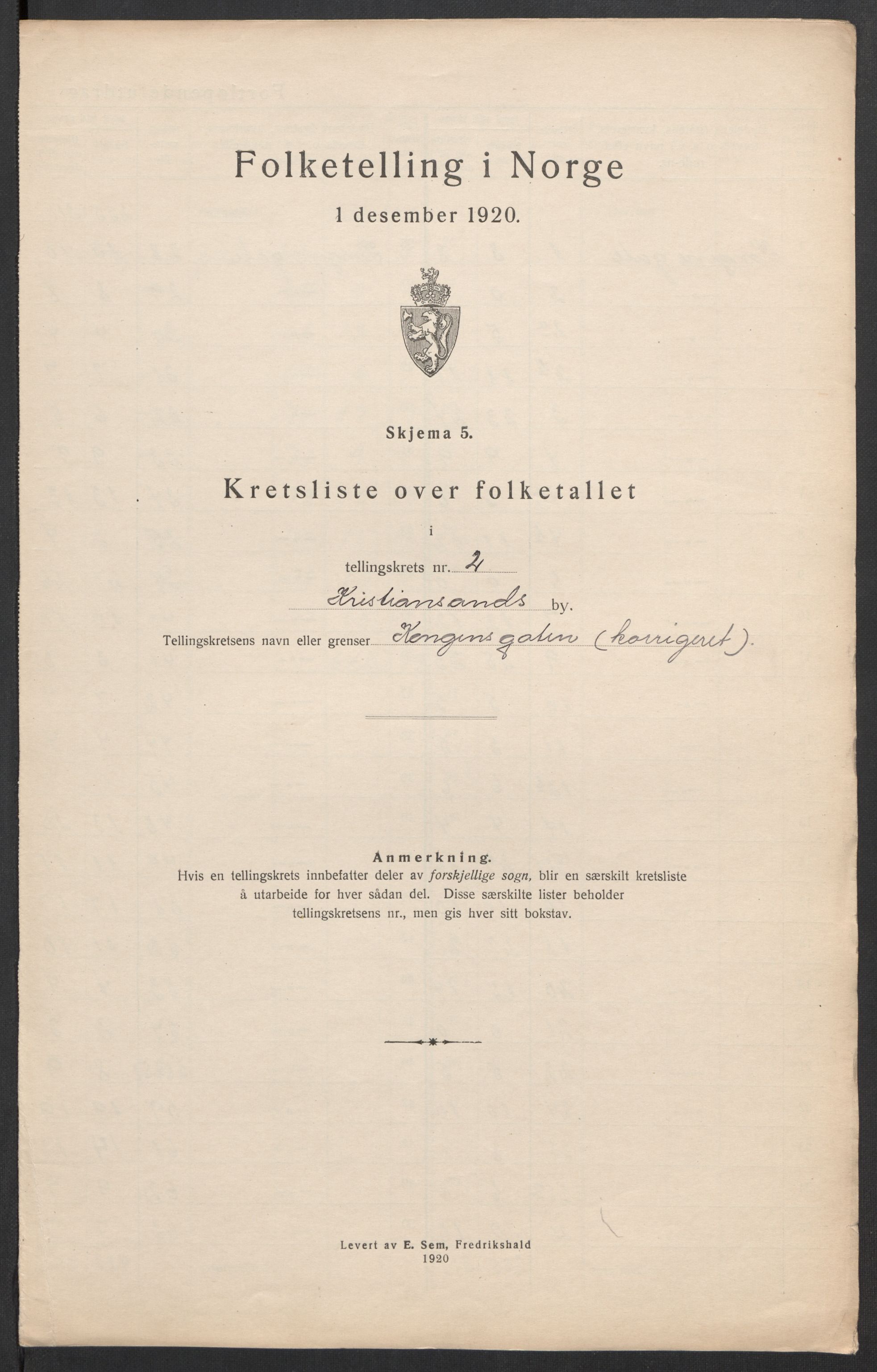 SAK, Folketelling 1920 for 1001 Kristiansand kjøpstad, 1920, s. 92