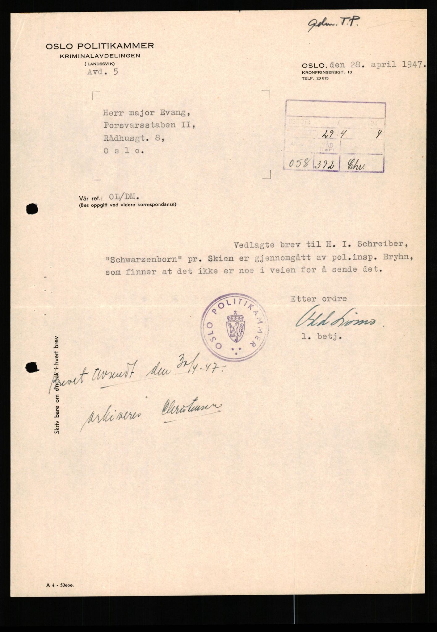 Forsvaret, Forsvarets overkommando II, AV/RA-RAFA-3915/D/Db/L0030: CI Questionaires. Tyske okkupasjonsstyrker i Norge. Tyskere., 1945-1946, s. 225