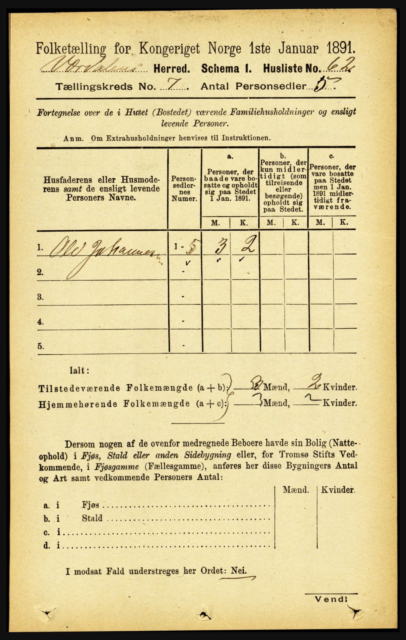 RA, Folketelling 1891 for 1721 Verdal herred, 1891, s. 3976