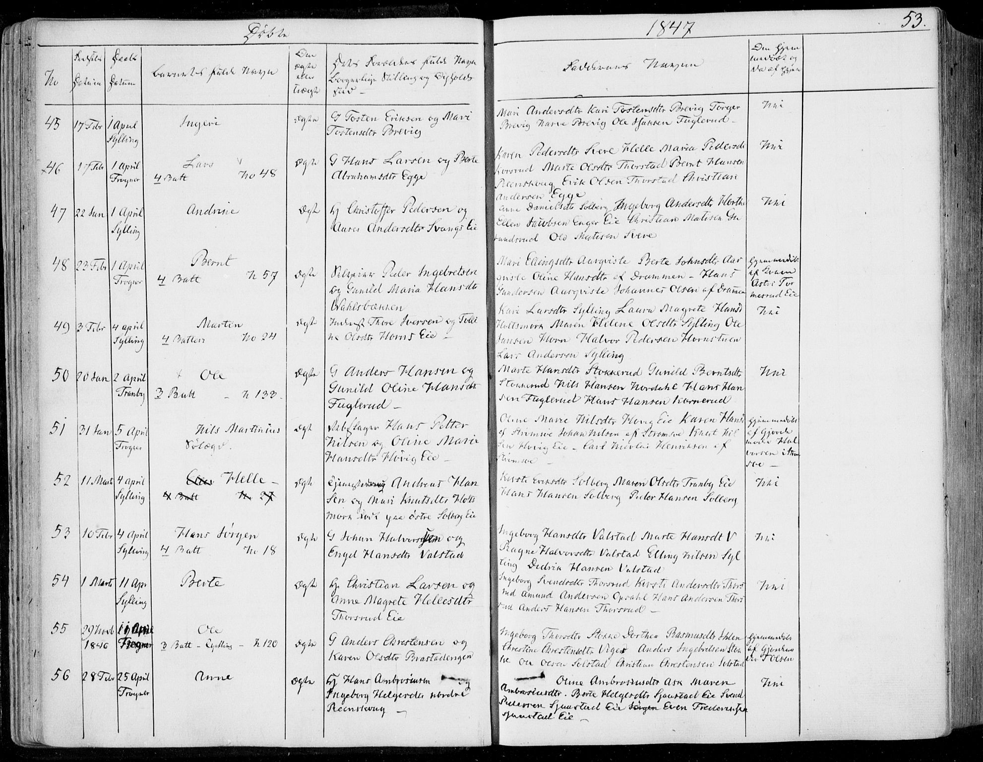 Lier kirkebøker, SAKO/A-230/F/Fa/L0011: Ministerialbok nr. I 11, 1843-1854, s. 53