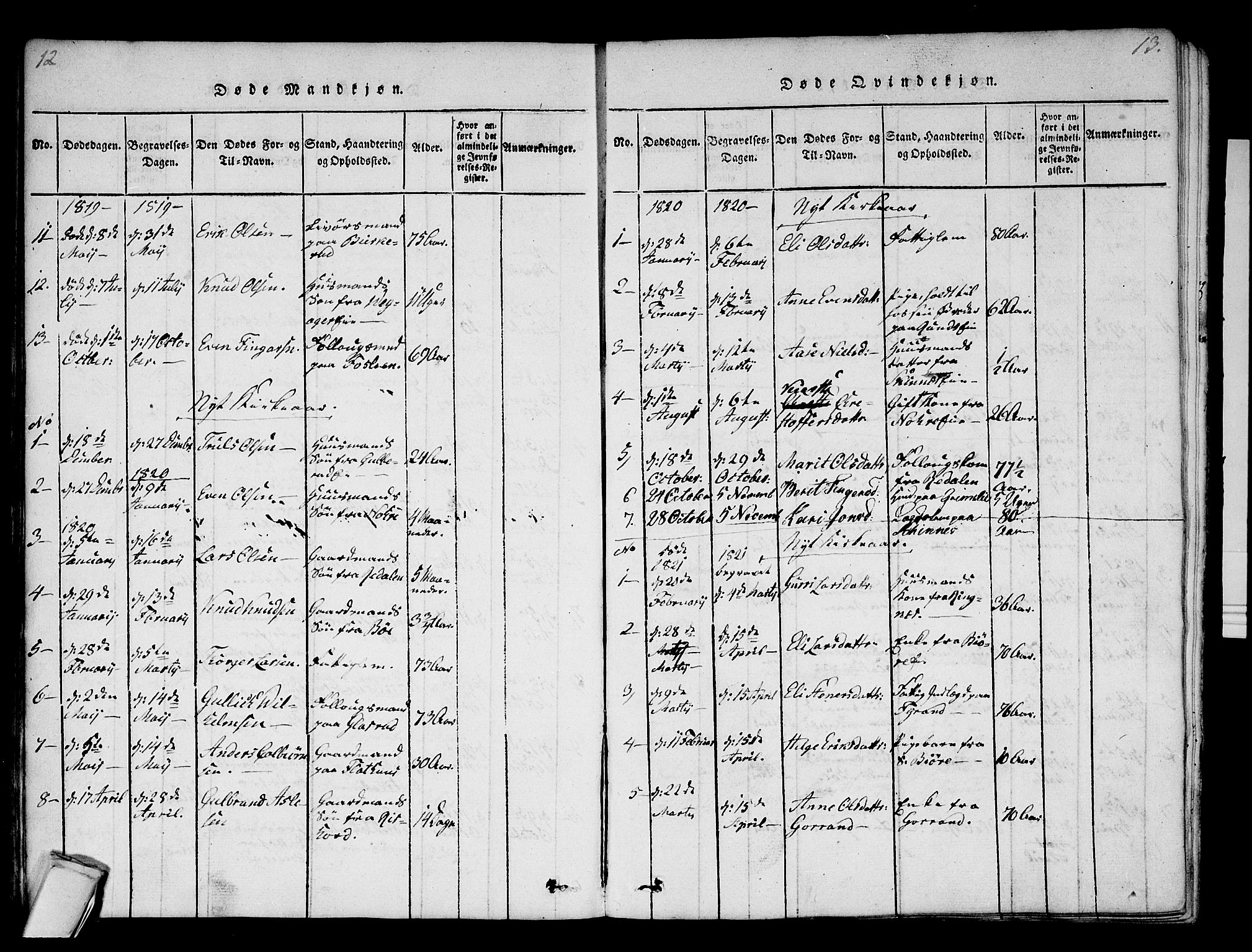 Krødsherad kirkebøker, AV/SAKO-A-19/F/Fa/L0001: Ministerialbok nr. 1, 1815-1829, s. 12-13