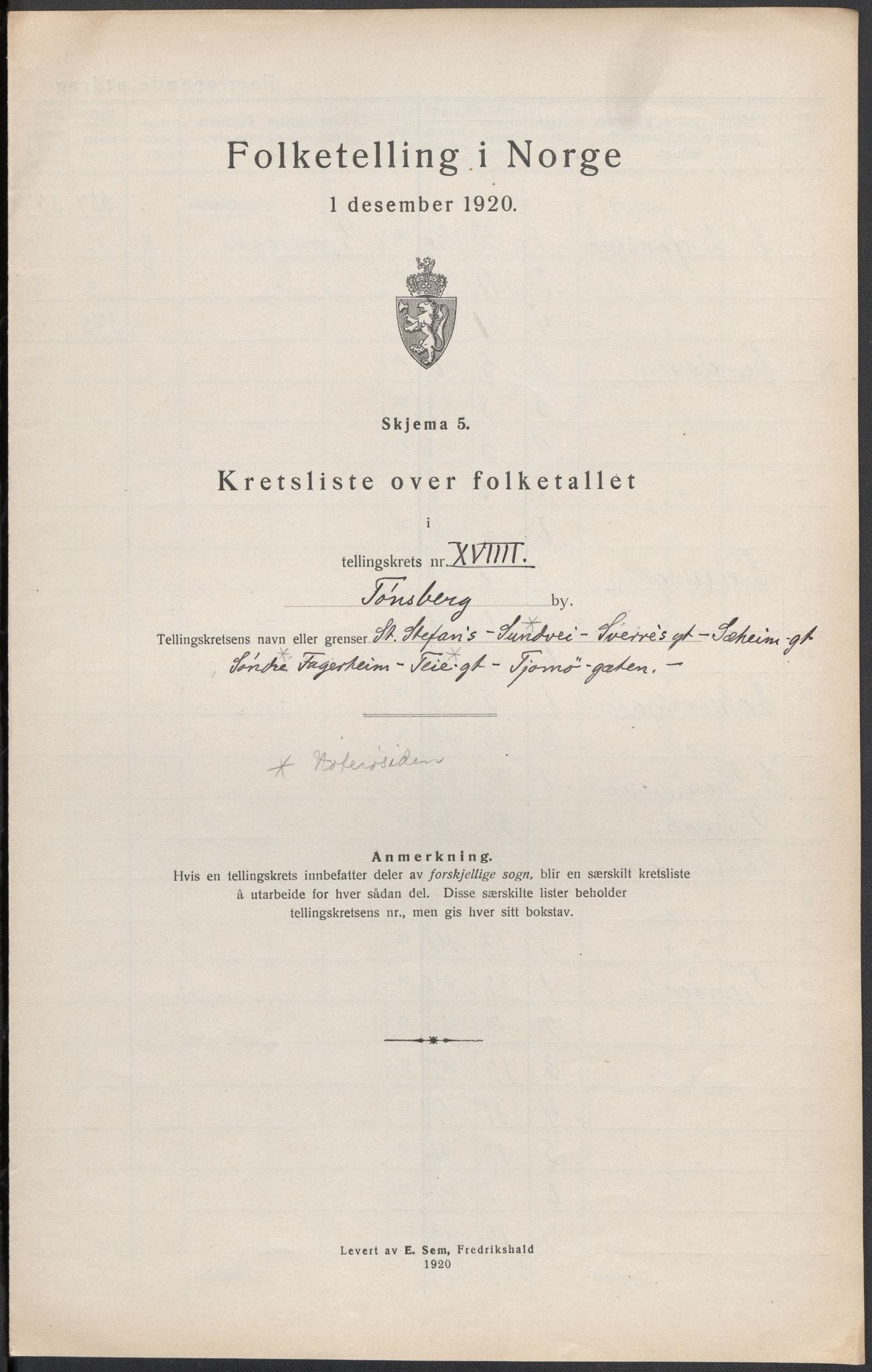 SAKO, Folketelling 1920 for 0705 Tønsberg kjøpstad, 1920, s. 43