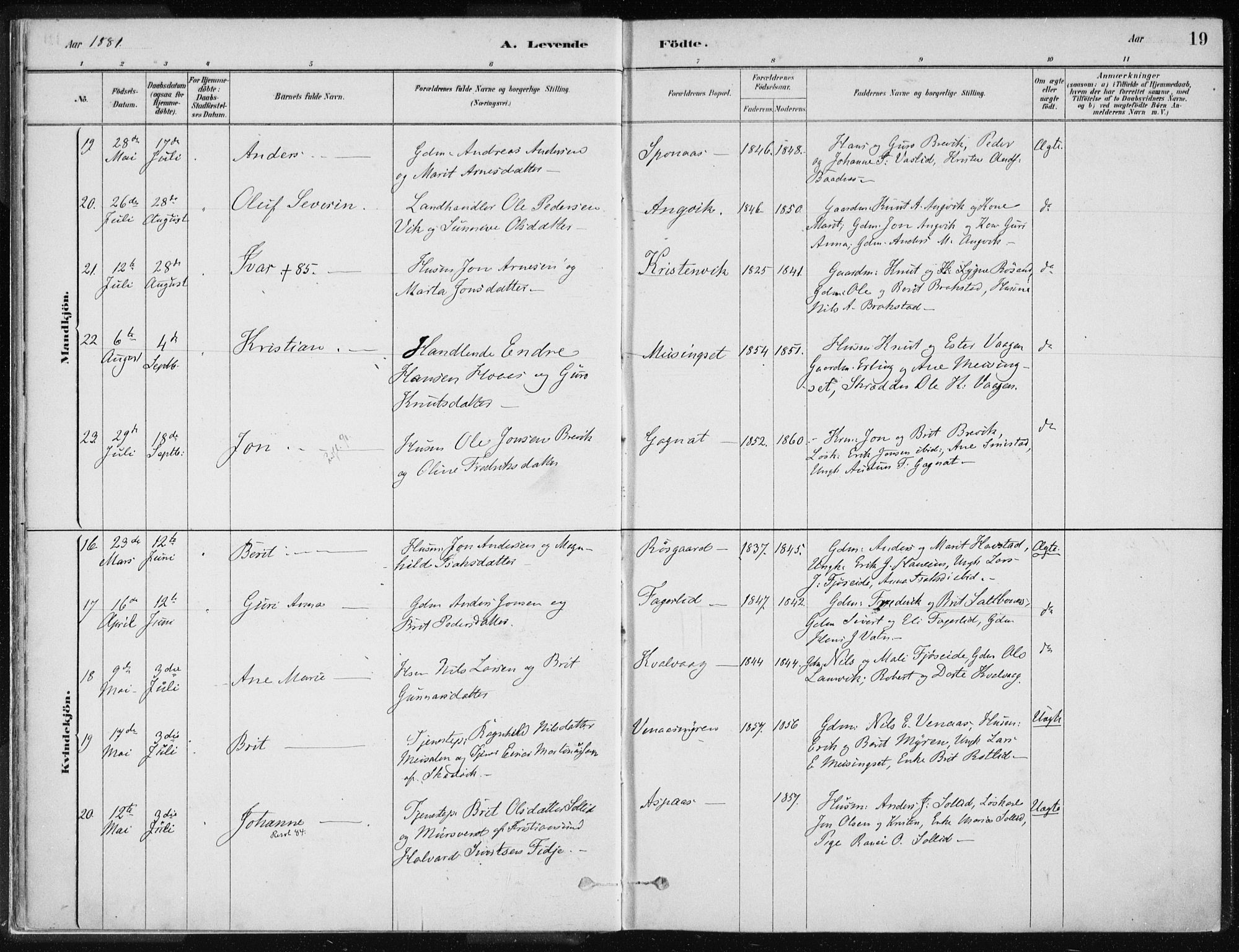 Ministerialprotokoller, klokkerbøker og fødselsregistre - Møre og Romsdal, AV/SAT-A-1454/586/L0987: Ministerialbok nr. 586A13, 1879-1892, s. 19