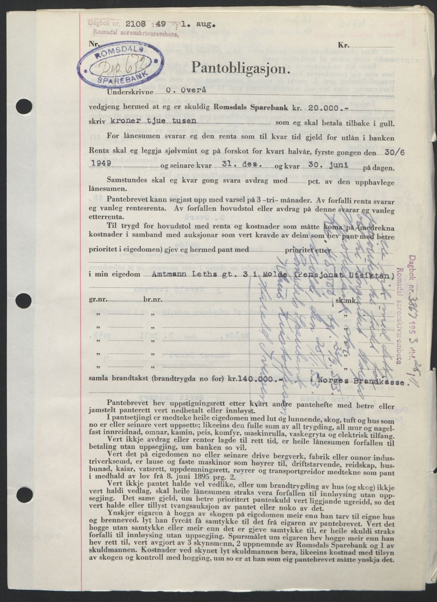 Romsdal sorenskriveri, SAT/A-4149/1/2/2C: Pantebok nr. B4, 1948-1949, Dagboknr: 2108/1949