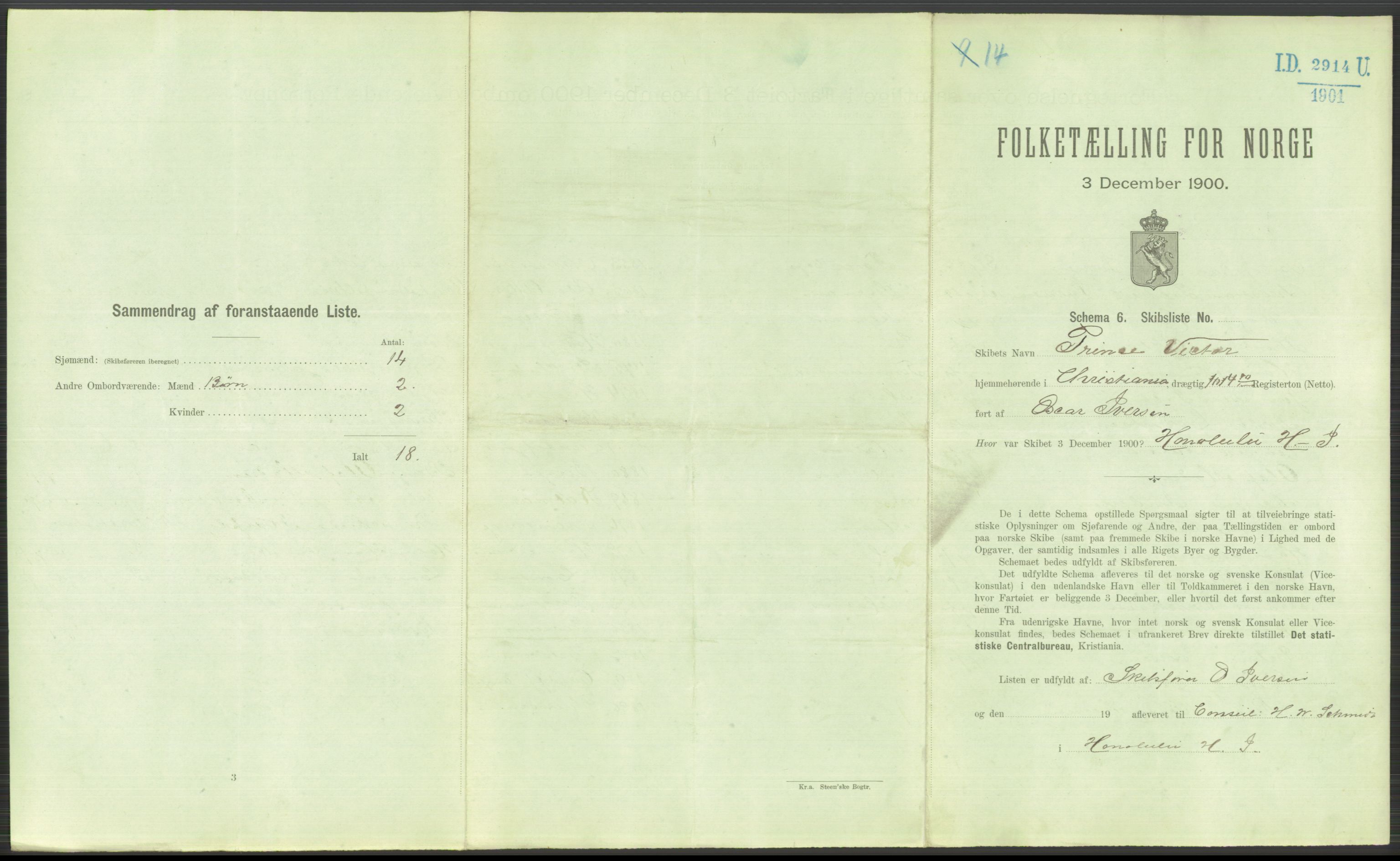 RA, Folketelling 1900 - skipslister med personlister for skip i norske havner, utenlandske havner og til havs, 1900, s. 5027