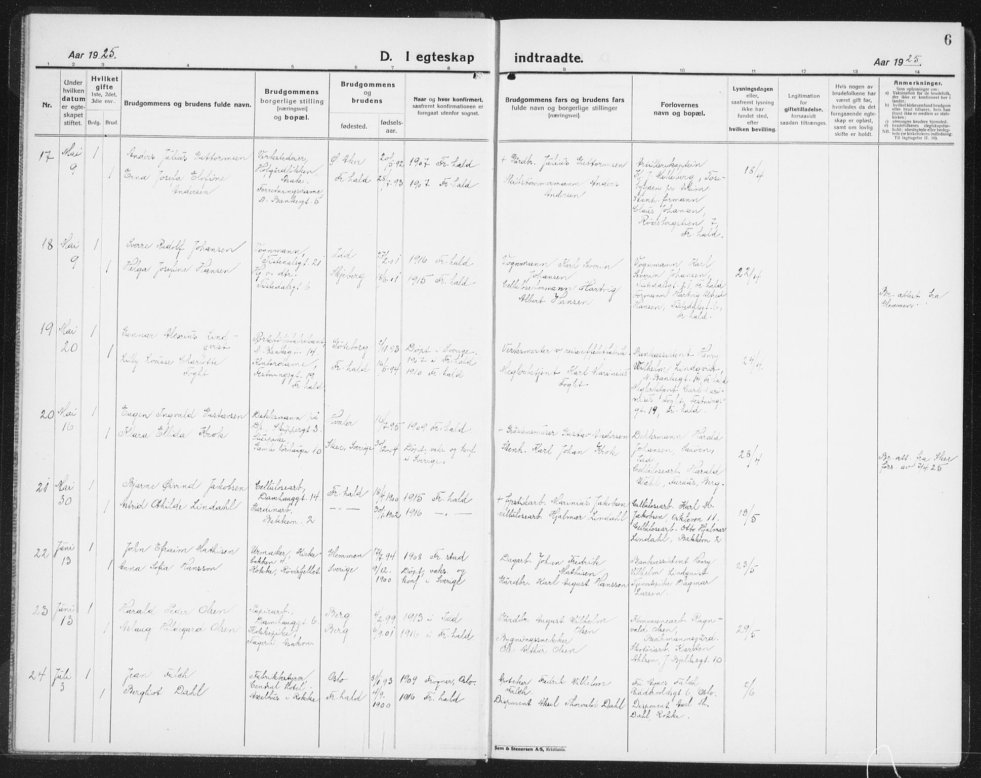 Halden prestekontor Kirkebøker, AV/SAO-A-10909/G/Ga/L0014: Klokkerbok nr. 14, 1925-1943, s. 6