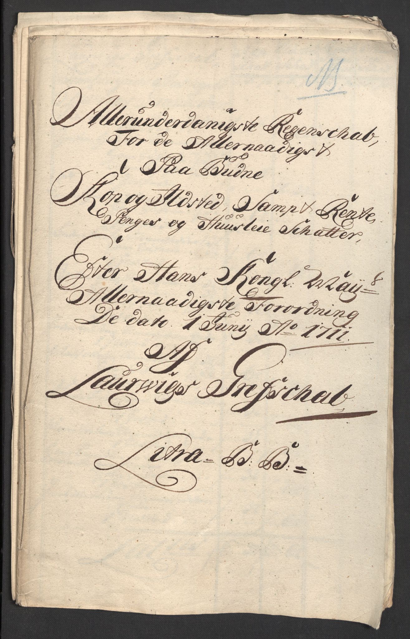 Rentekammeret inntil 1814, Reviderte regnskaper, Fogderegnskap, RA/EA-4092/R33/L1983: Fogderegnskap Larvik grevskap, 1711, s. 171