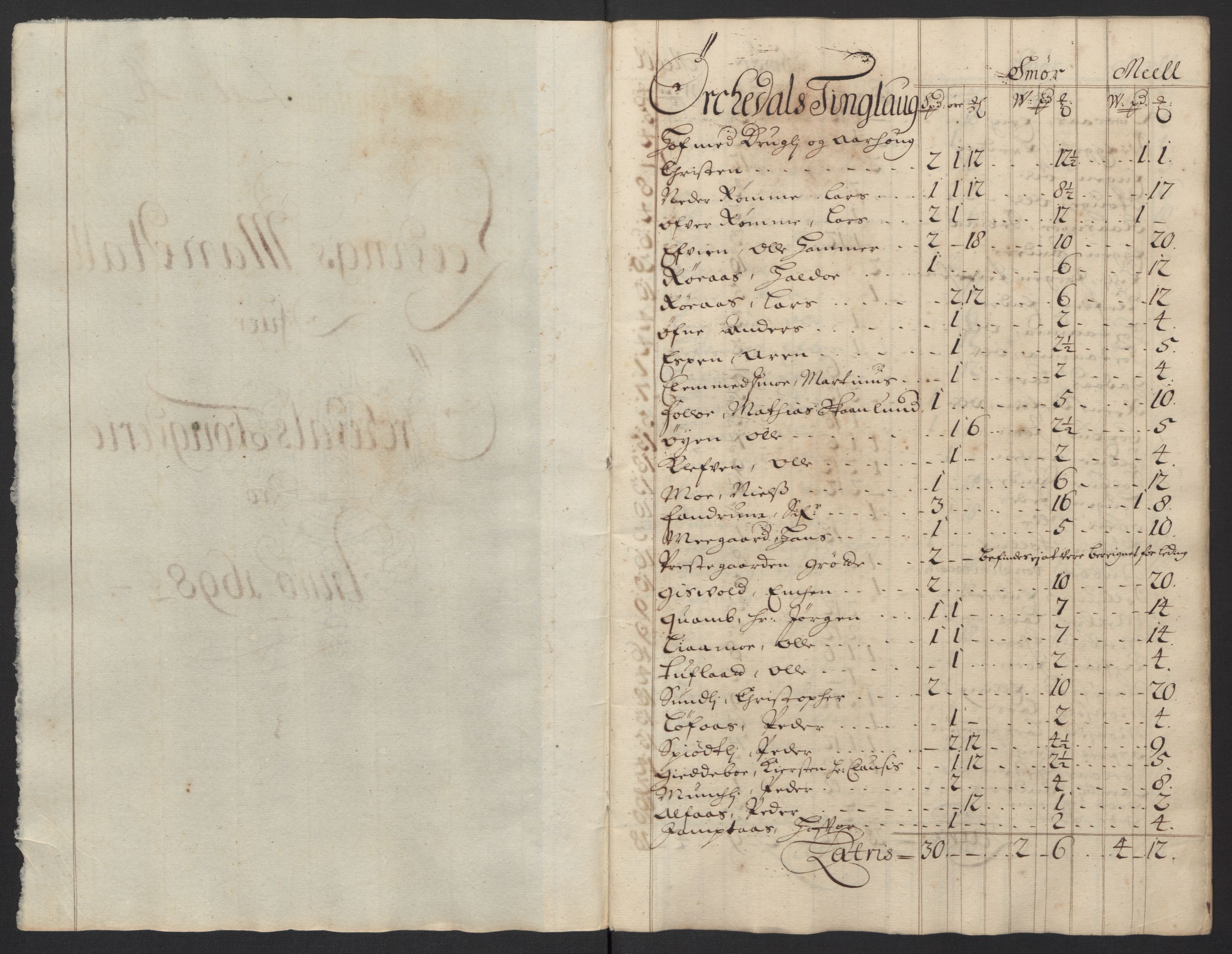 Rentekammeret inntil 1814, Reviderte regnskaper, Fogderegnskap, RA/EA-4092/R60/L3948: Fogderegnskap Orkdal og Gauldal, 1698, s. 183